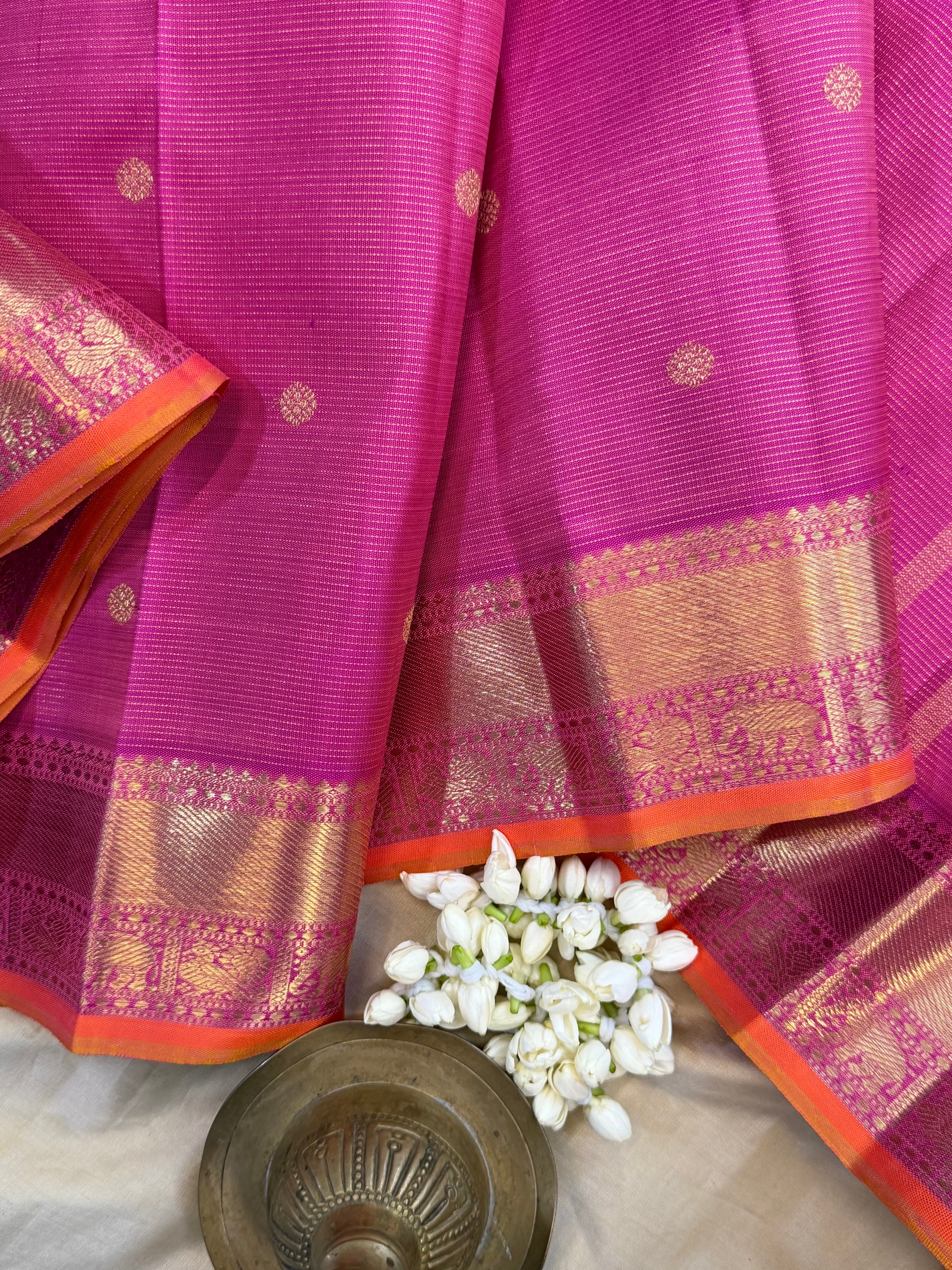 Heirloom Vairaoosi Roja pink Kanjipuram silk saree
