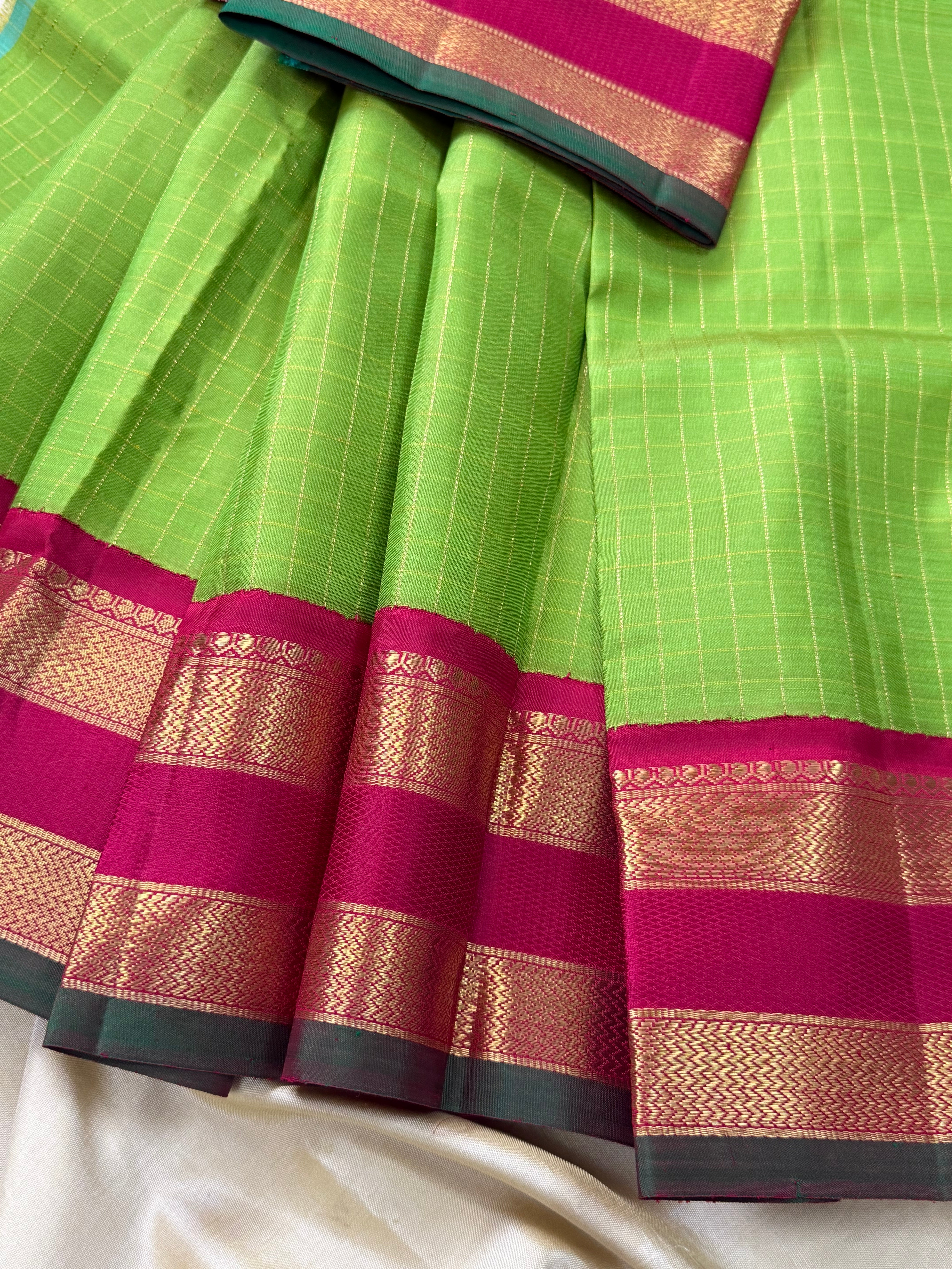 Meenakshi green retta pet  0 to 3 years  pure Zari Pattu Paavadai Korvai
