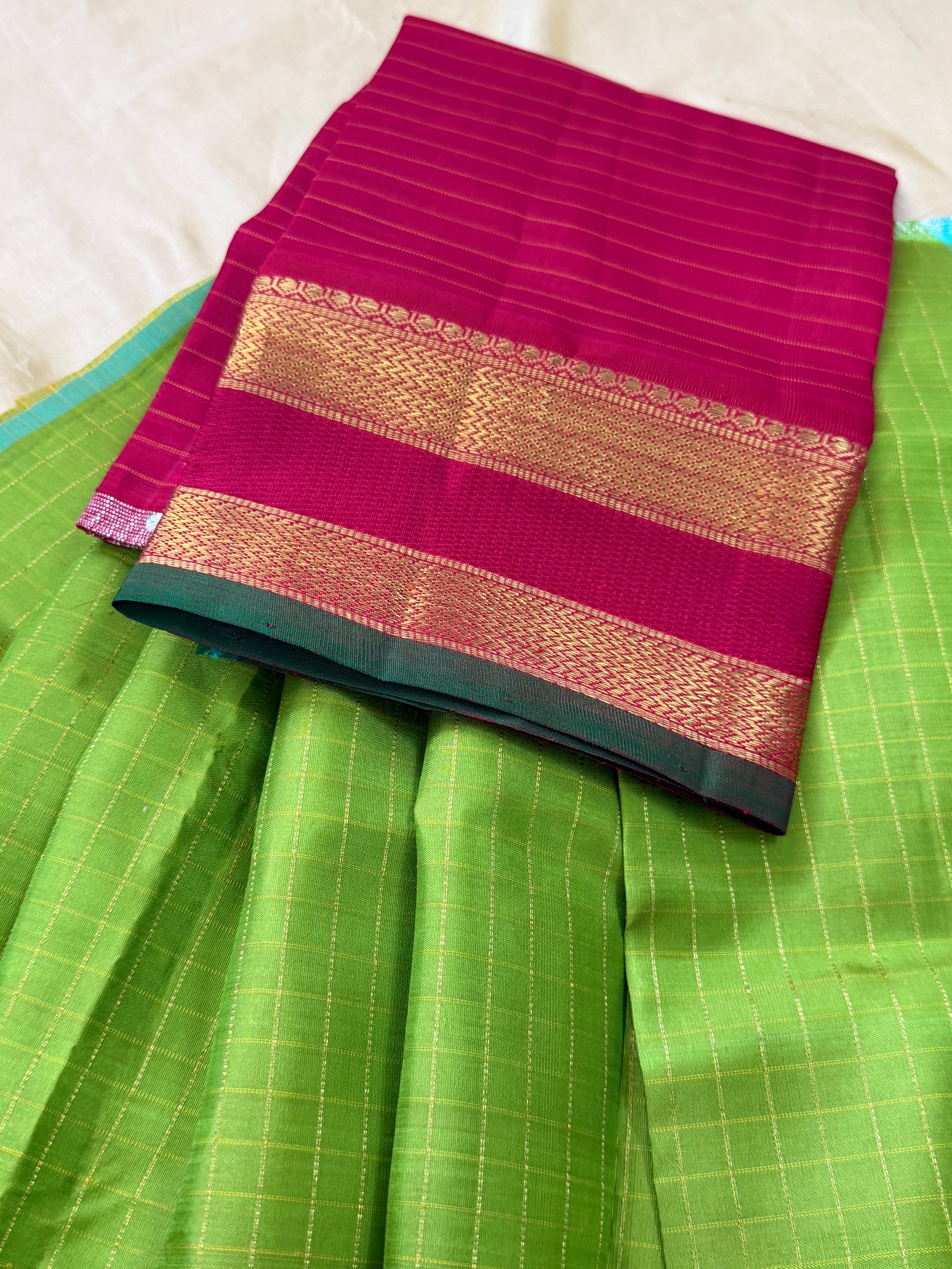 Meenakshi green retta pet  0 to 3 years  pure Zari Pattu Paavadai Korvai