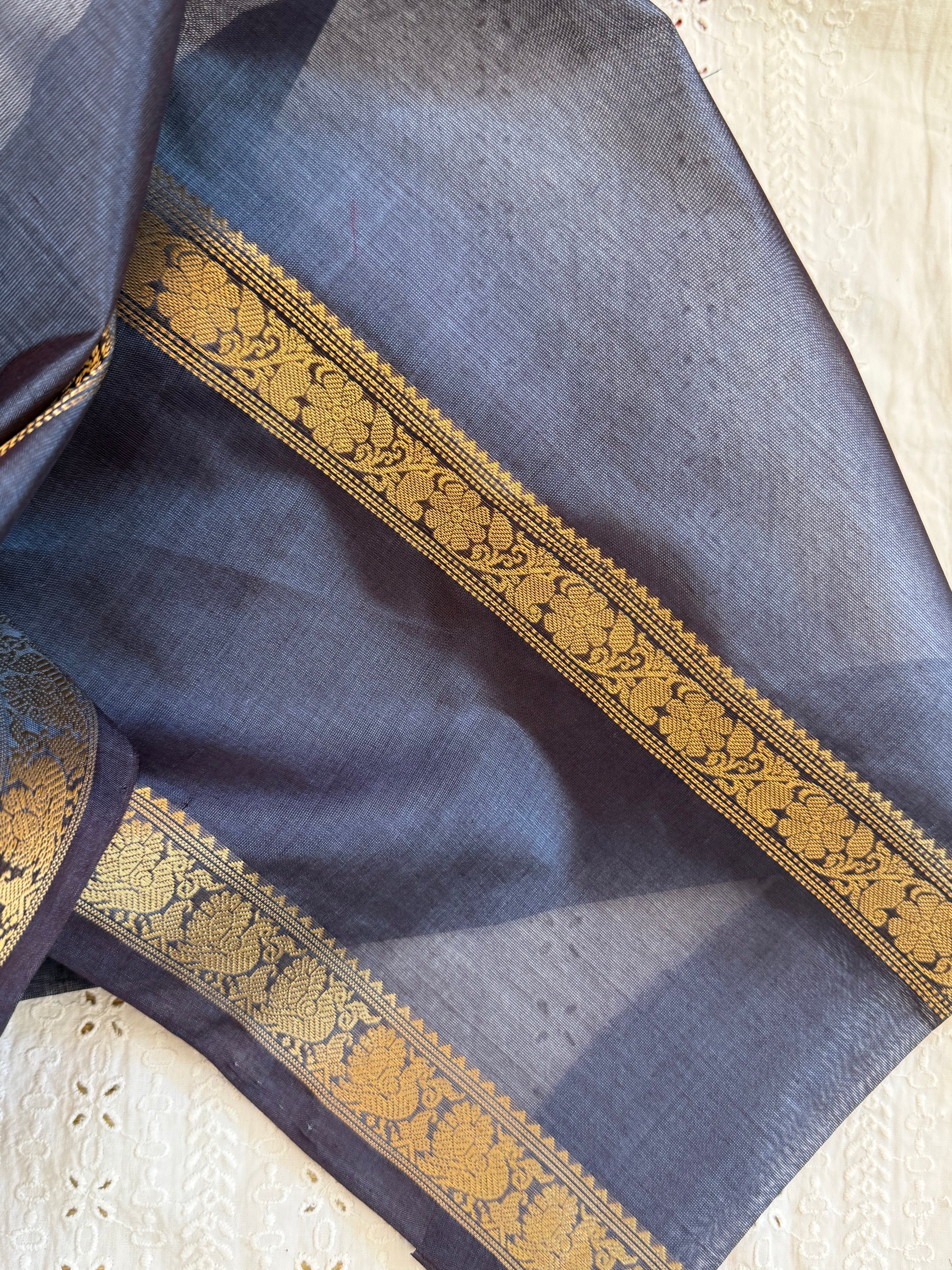 Greyish blue tissue rettapet border/ Premium Silk Cotton CL9732