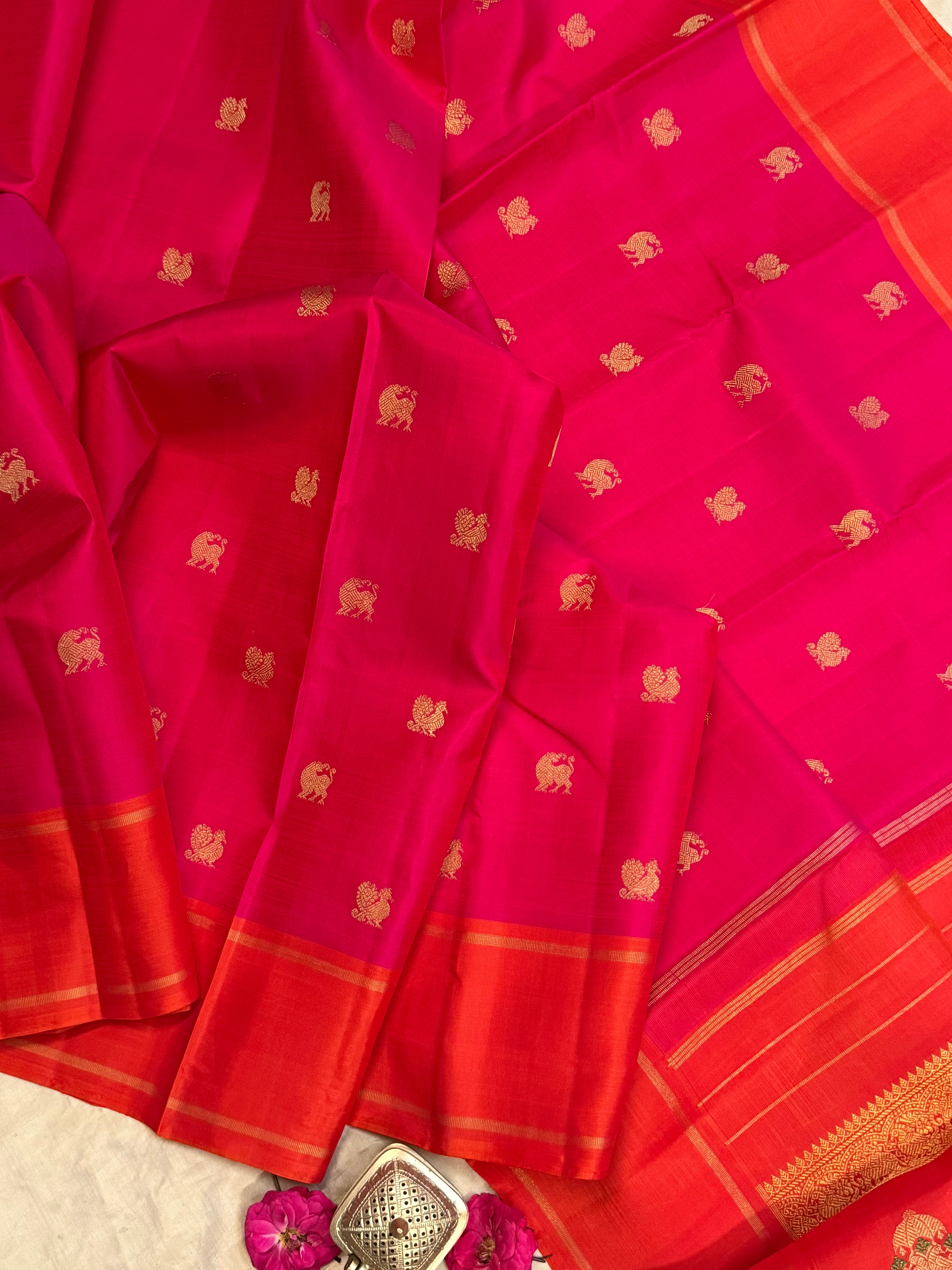 Pink and orange annam -yazhi butta / Kanjipuram silk CLSA9193