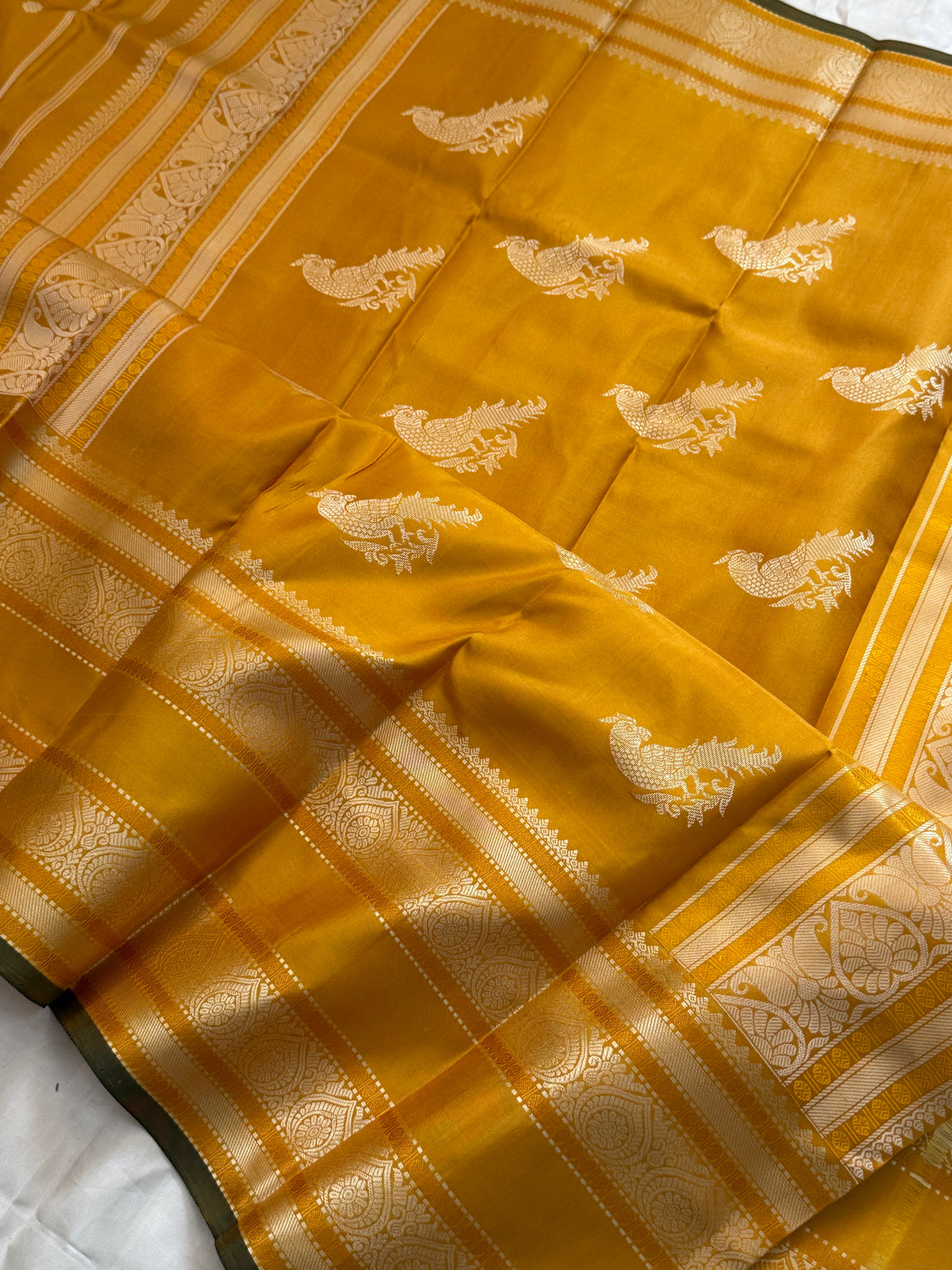 Mustard Yellow unique kili pallu / Special edition kanjipuram silk