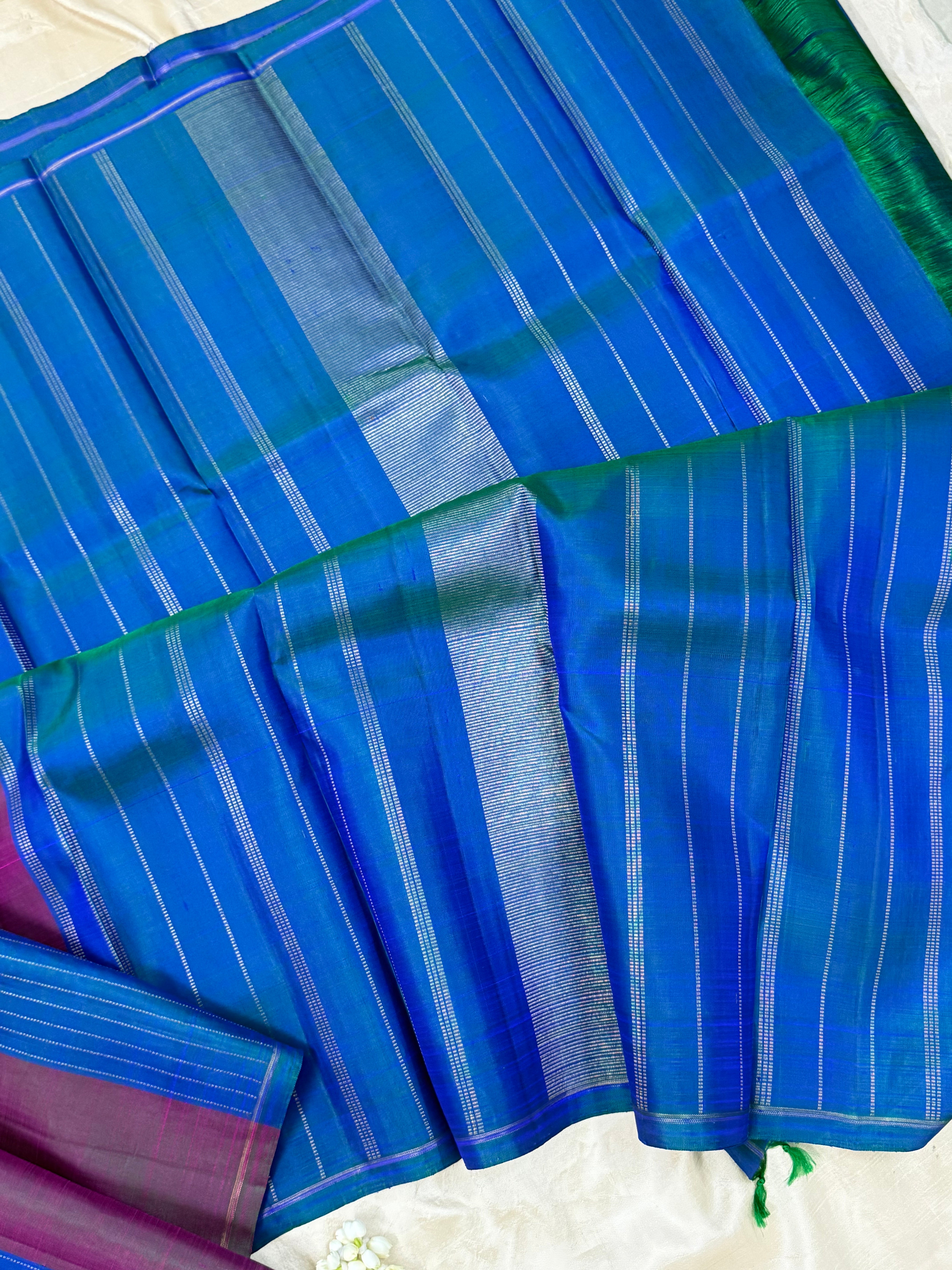 Mayilkazhuthu and purplish green stripes / Kanjipuram silk