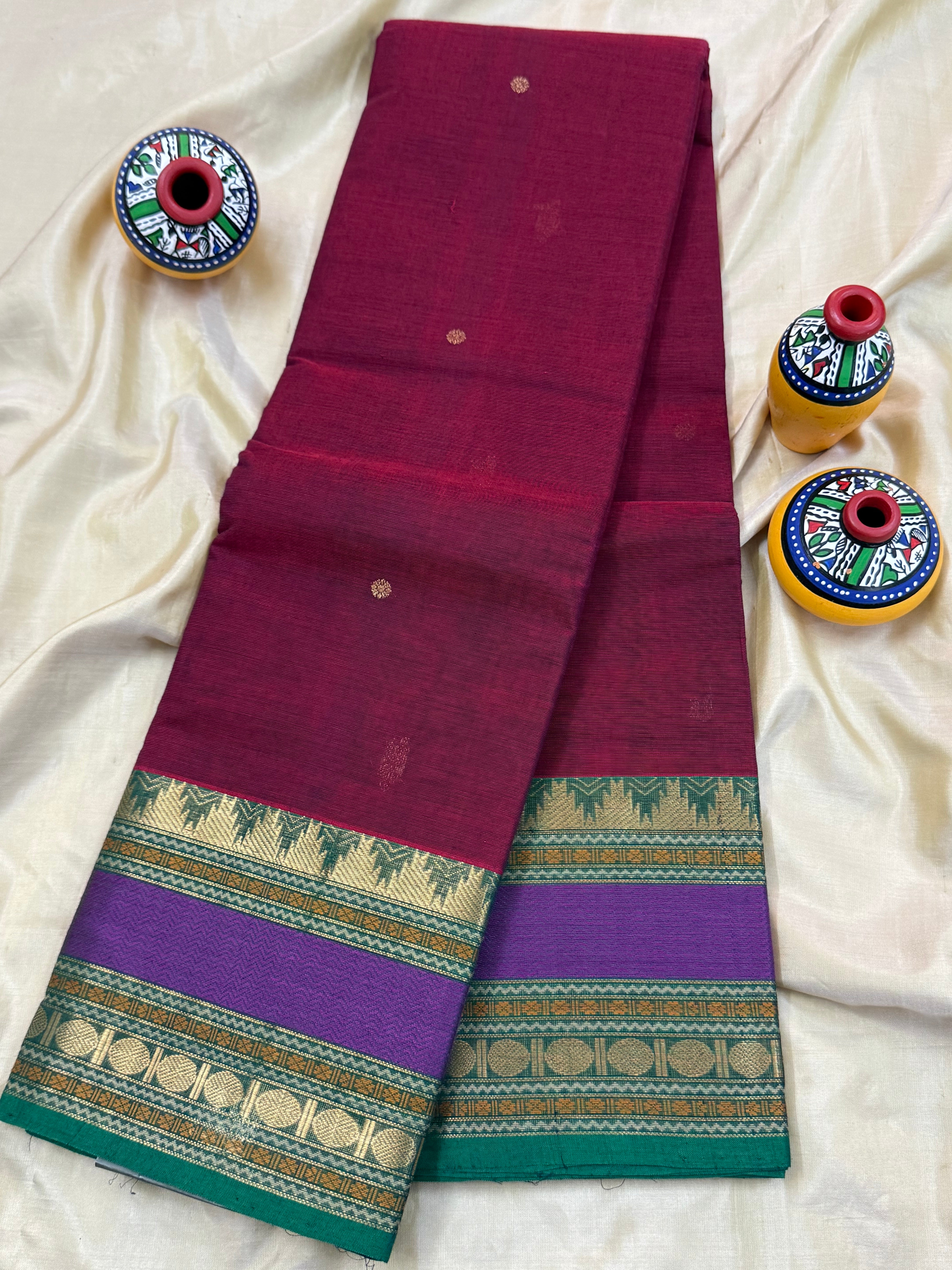 Deep red unique pallu / Kanchi Cotton CL5956