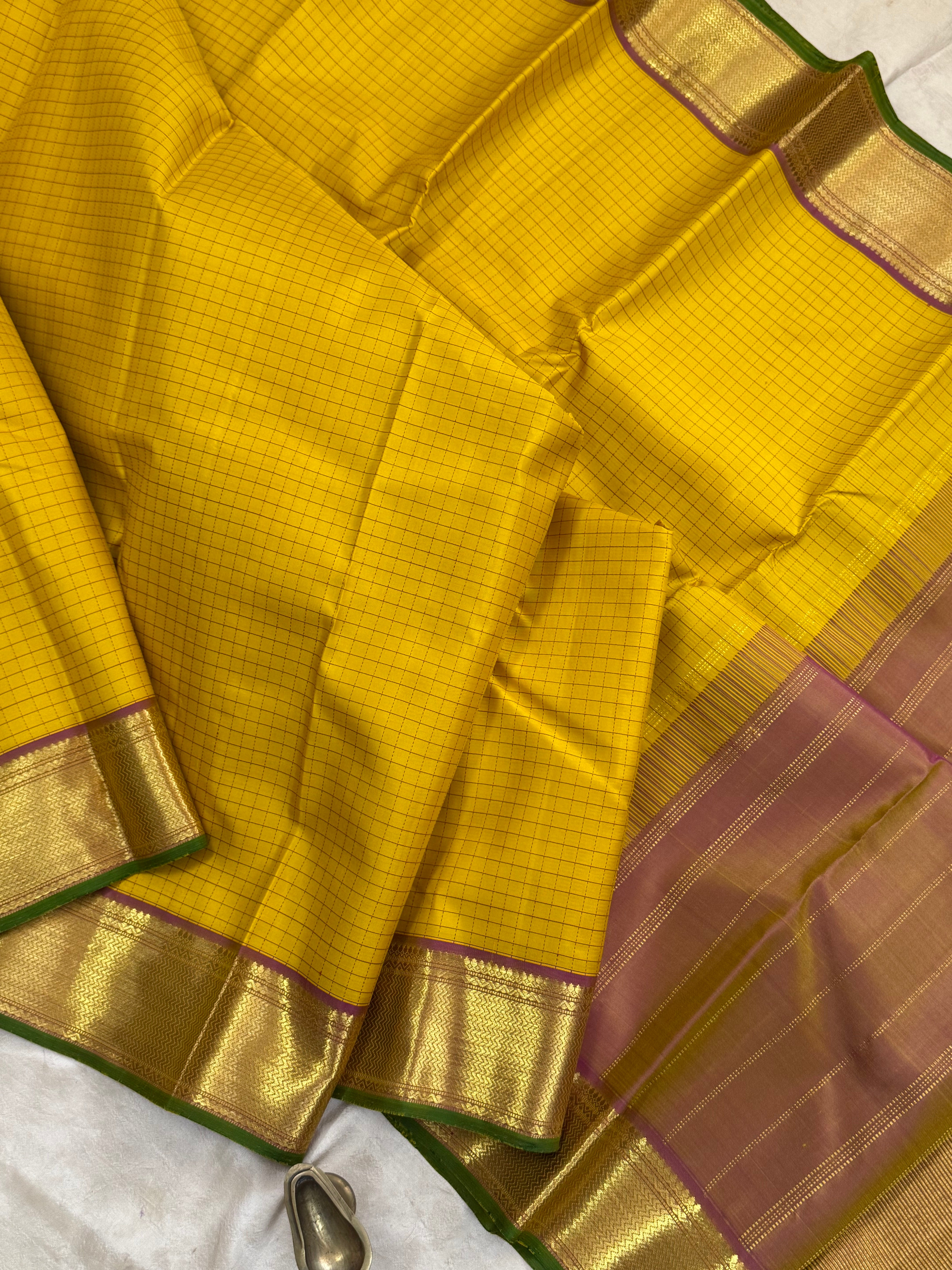 Mustard yellow Muthu check / Aarani silk