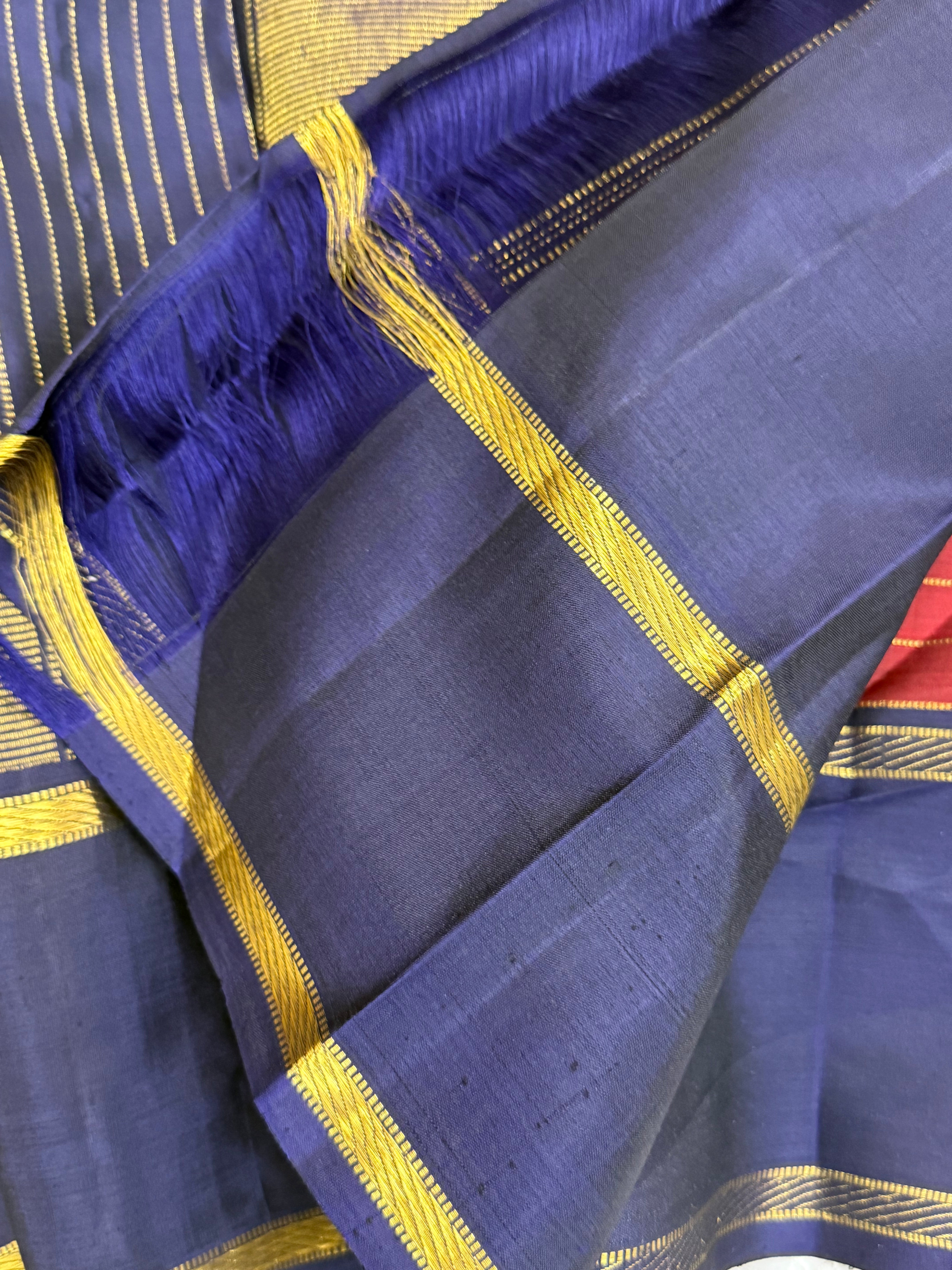Deep rust kattam and navy blue/ Arani silk