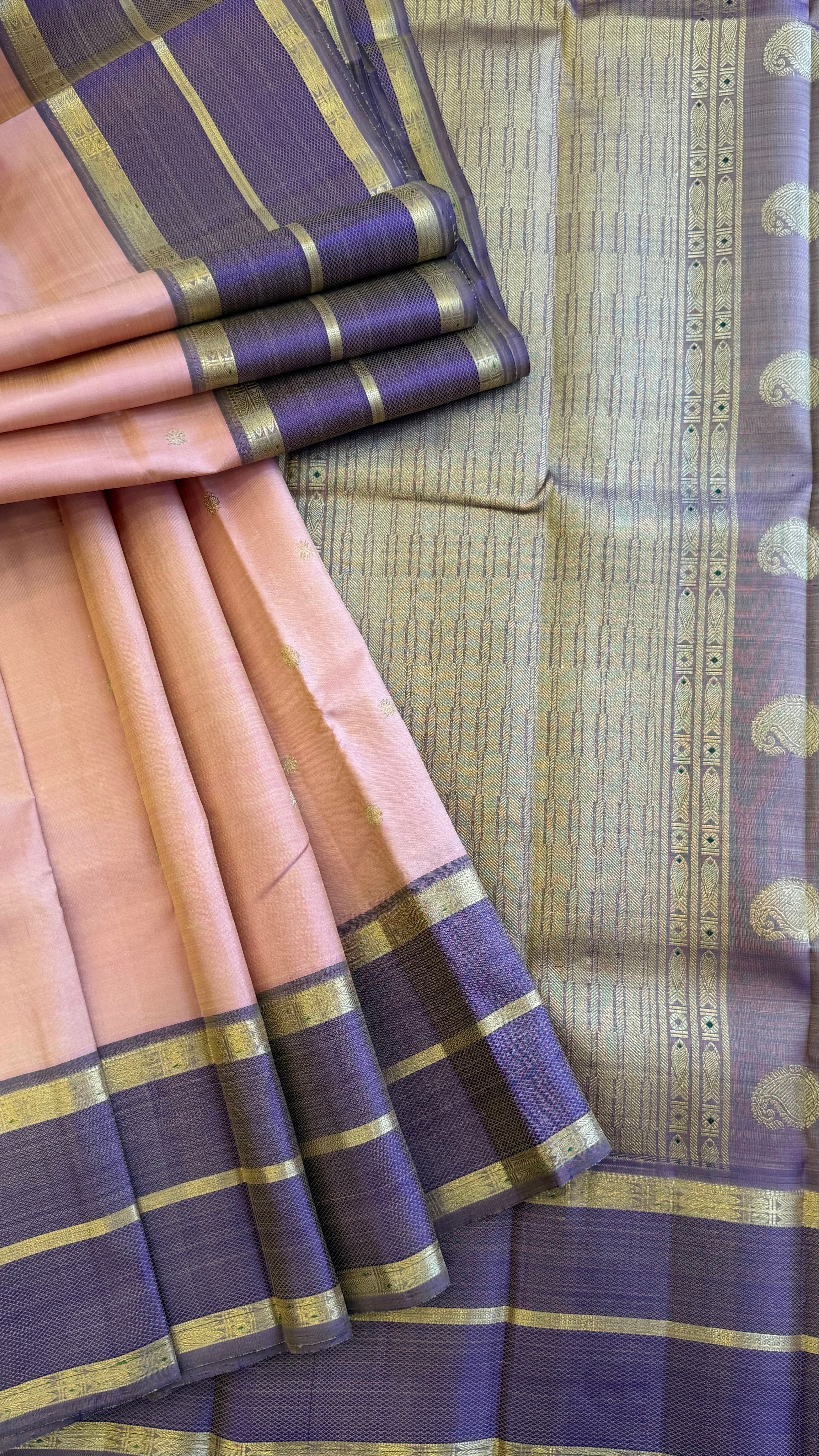 Light geva triple border / Kanchipuram silk