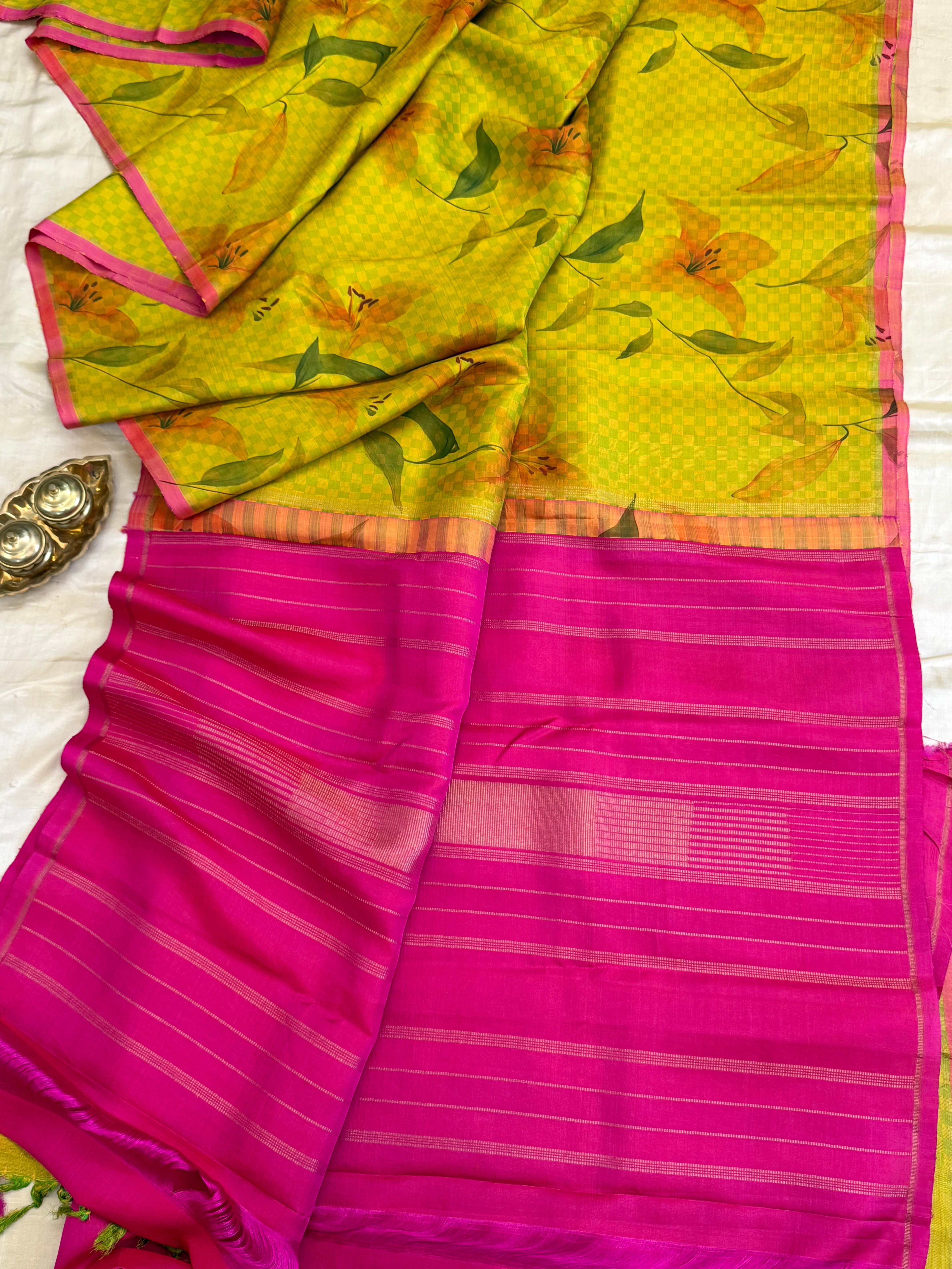 FLORAL DIGITAL PRINTED PURE ZARI / KANJIPURAM SILK SAREE CLSA 10815