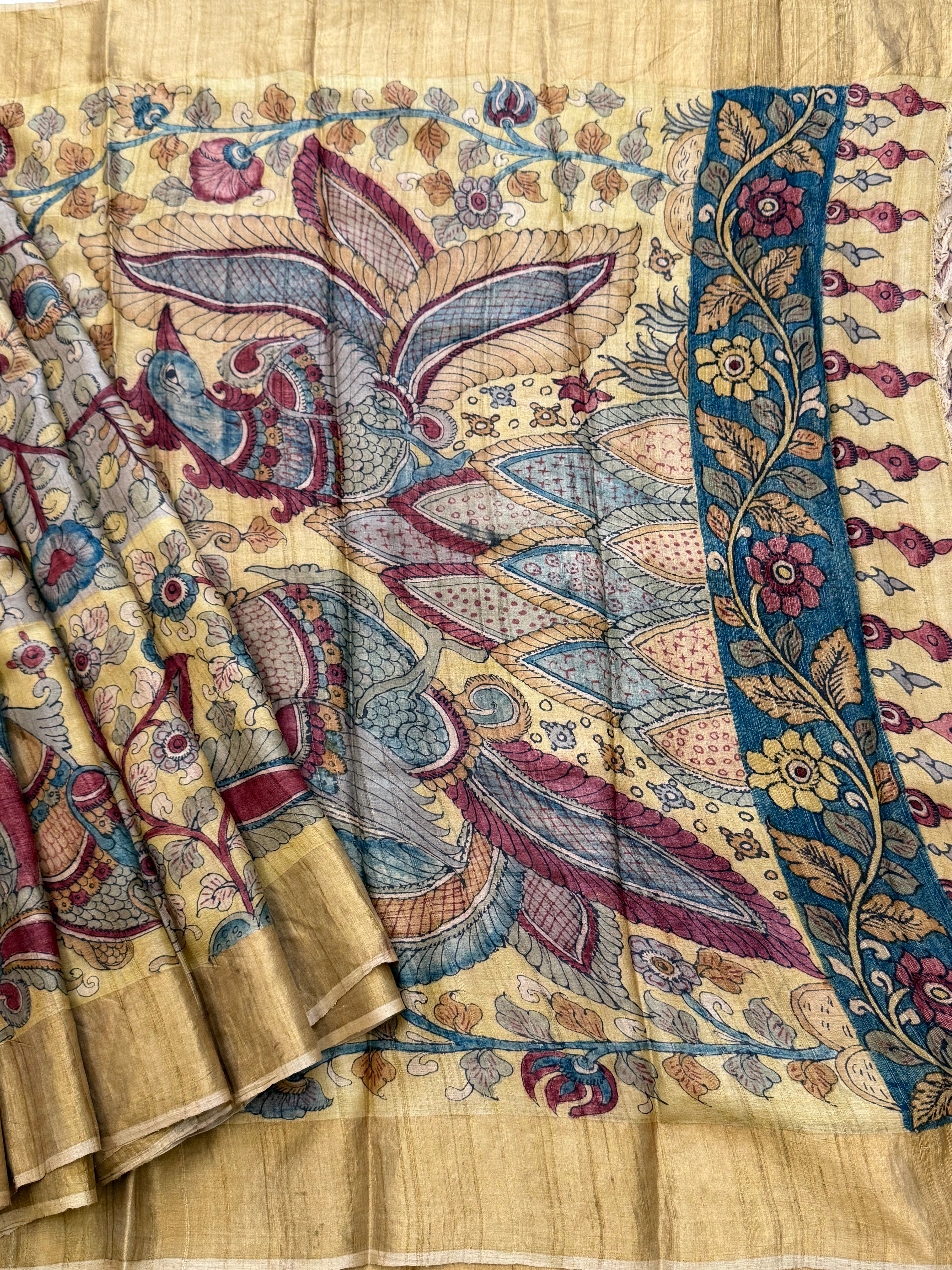 Hand drawn natural dyed pen kalamkari sarees / clsa 11124
