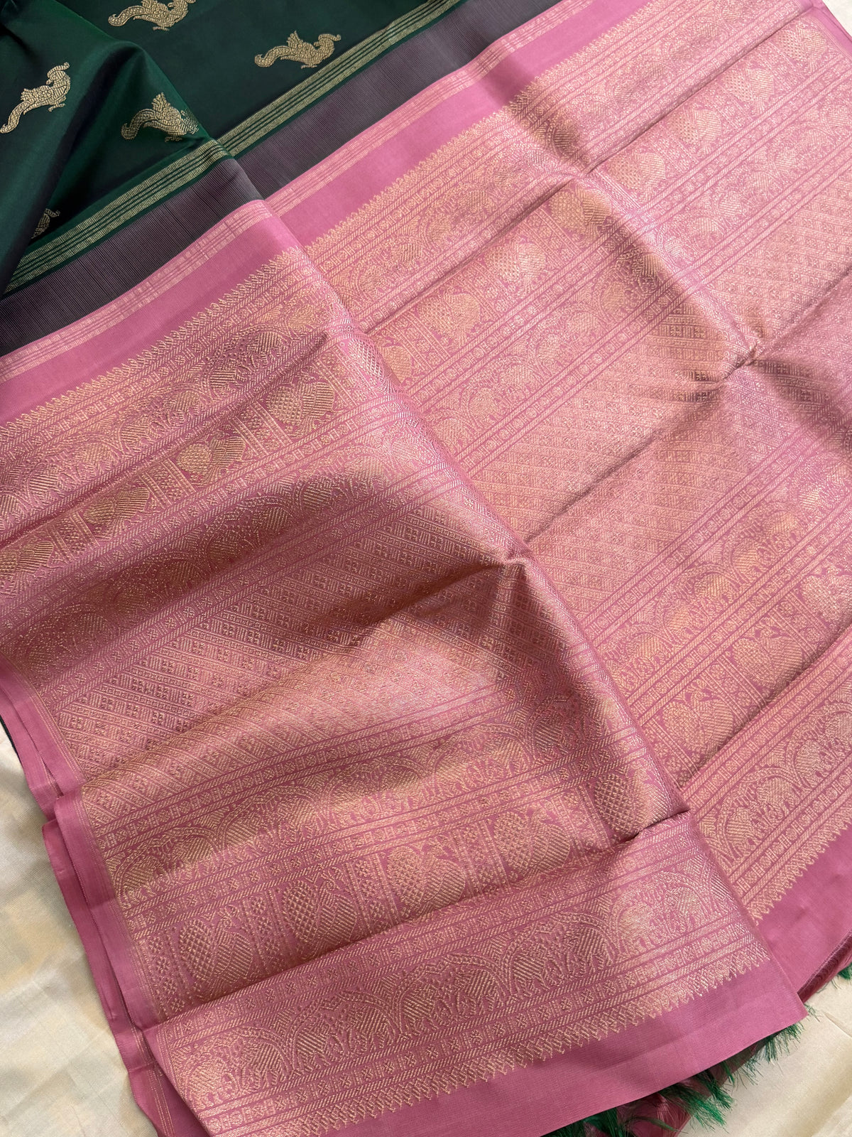Colours of Navarathri dark green parrot Butta / pure Kanjipuram silk
