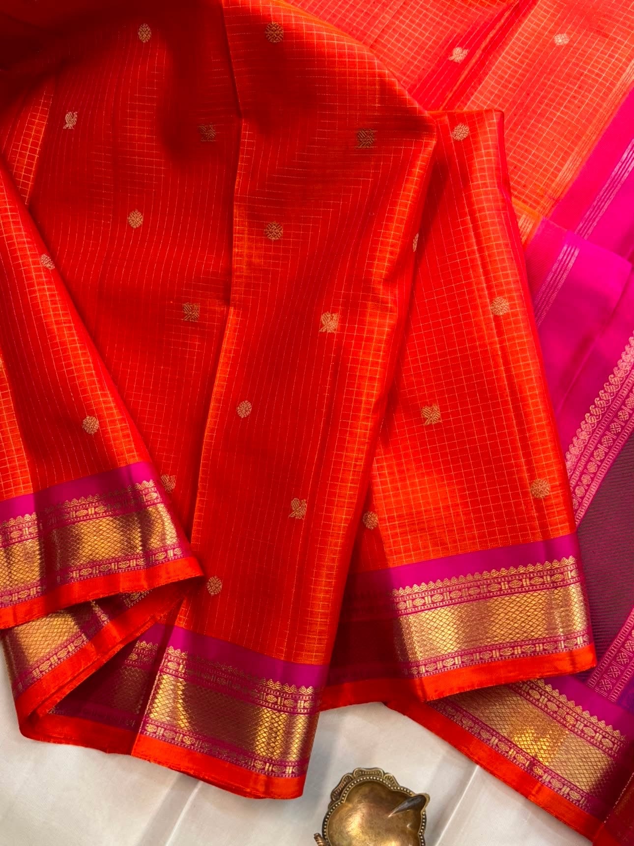 Orange and pink pure Zari Kattam / kanjipuram silk saree CLSA 6958