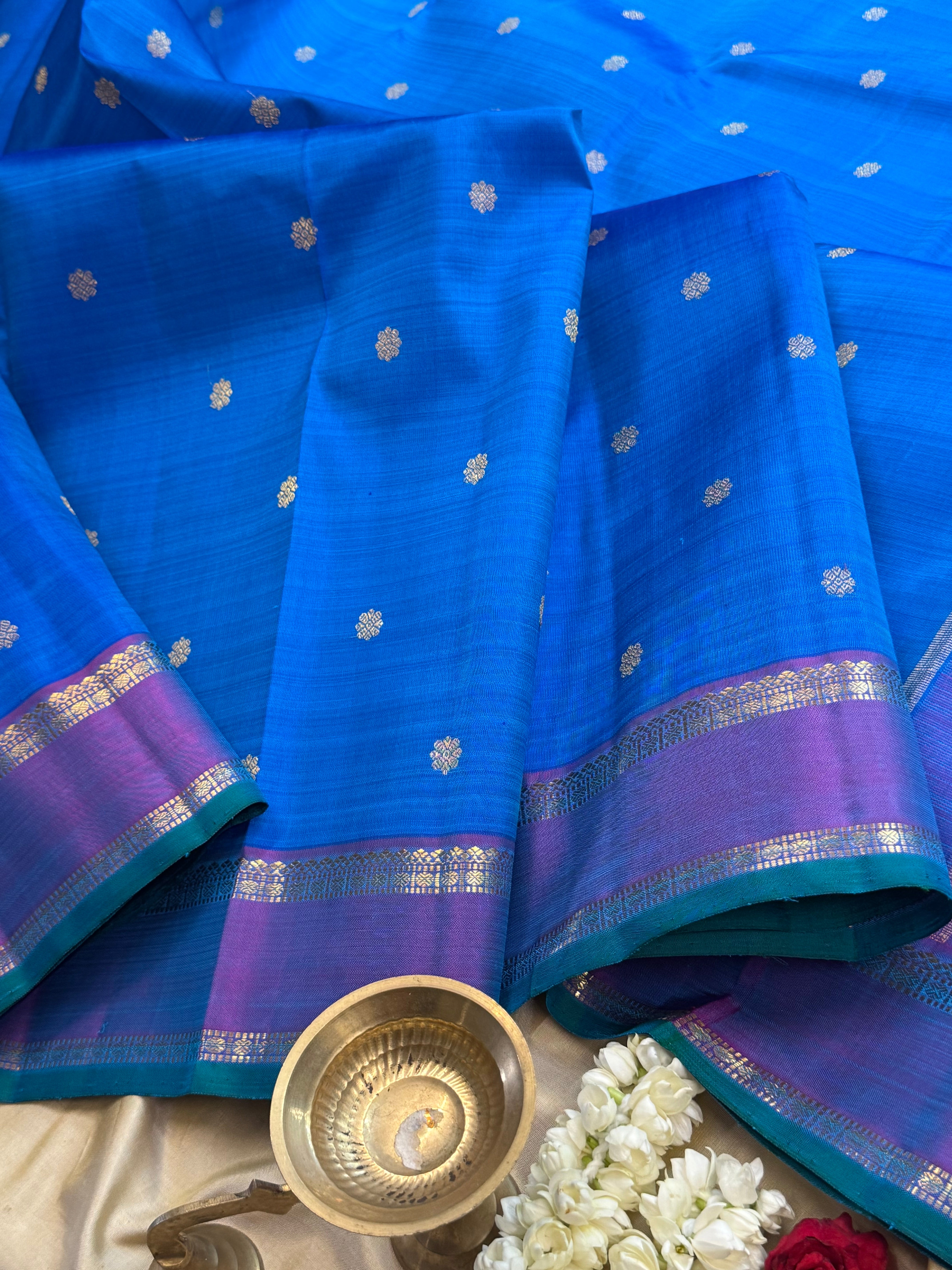 Blue and purple rettapet border/ Kanjipuram silk