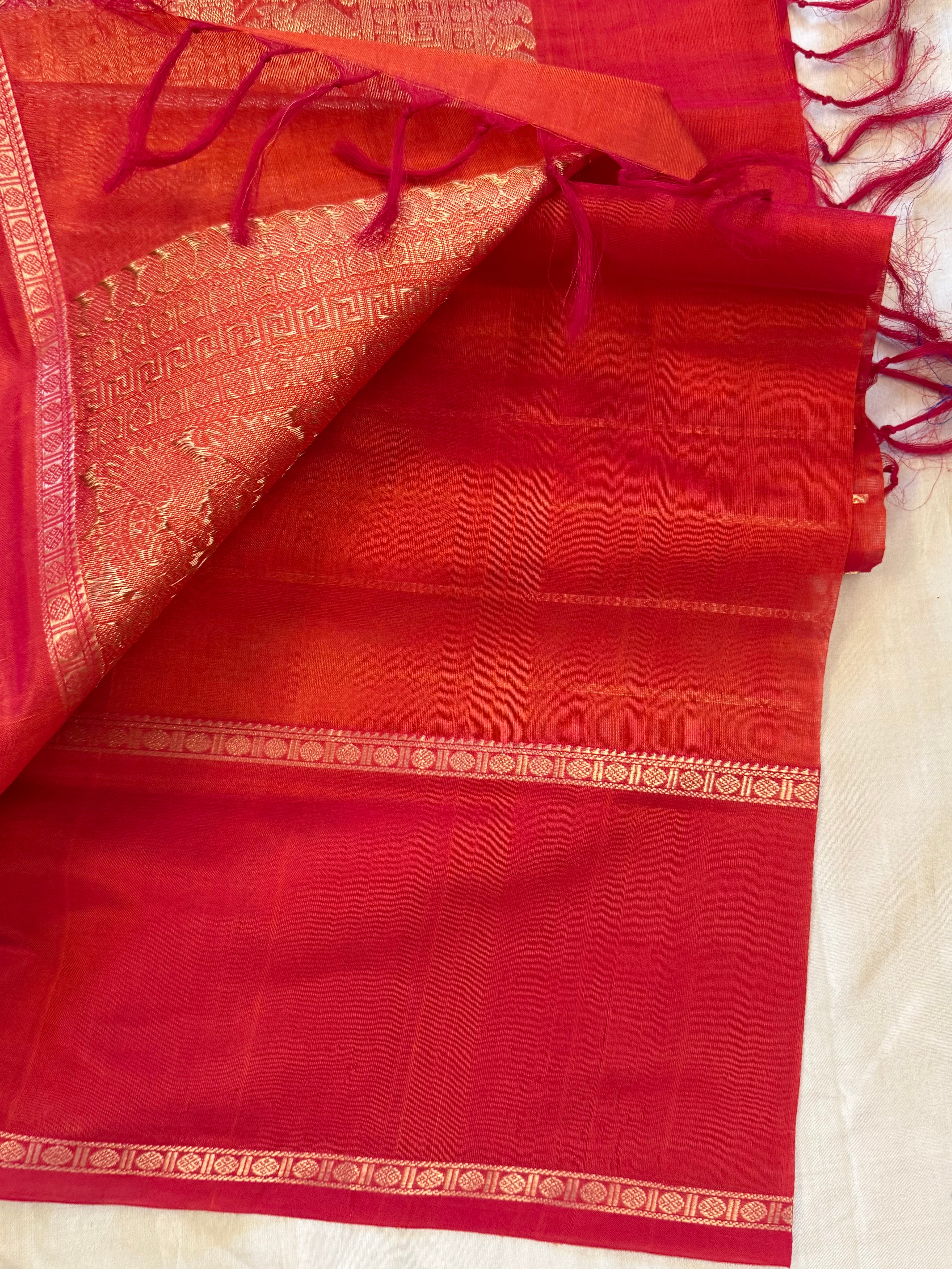 Reddish orange veldhari and border butta / Silk Cotton