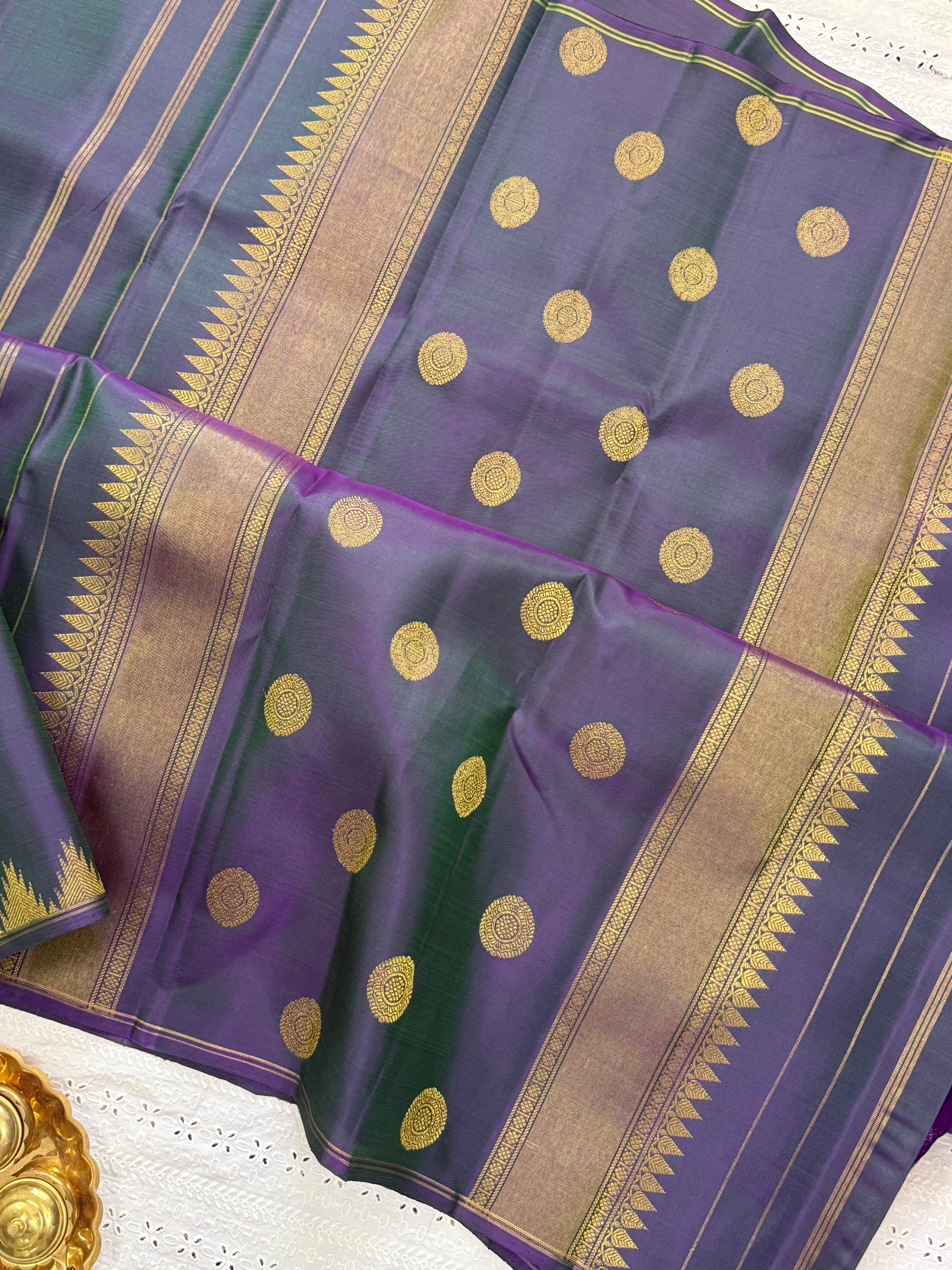 Green shot purple small temple border / Kanjipuram silk CL10143