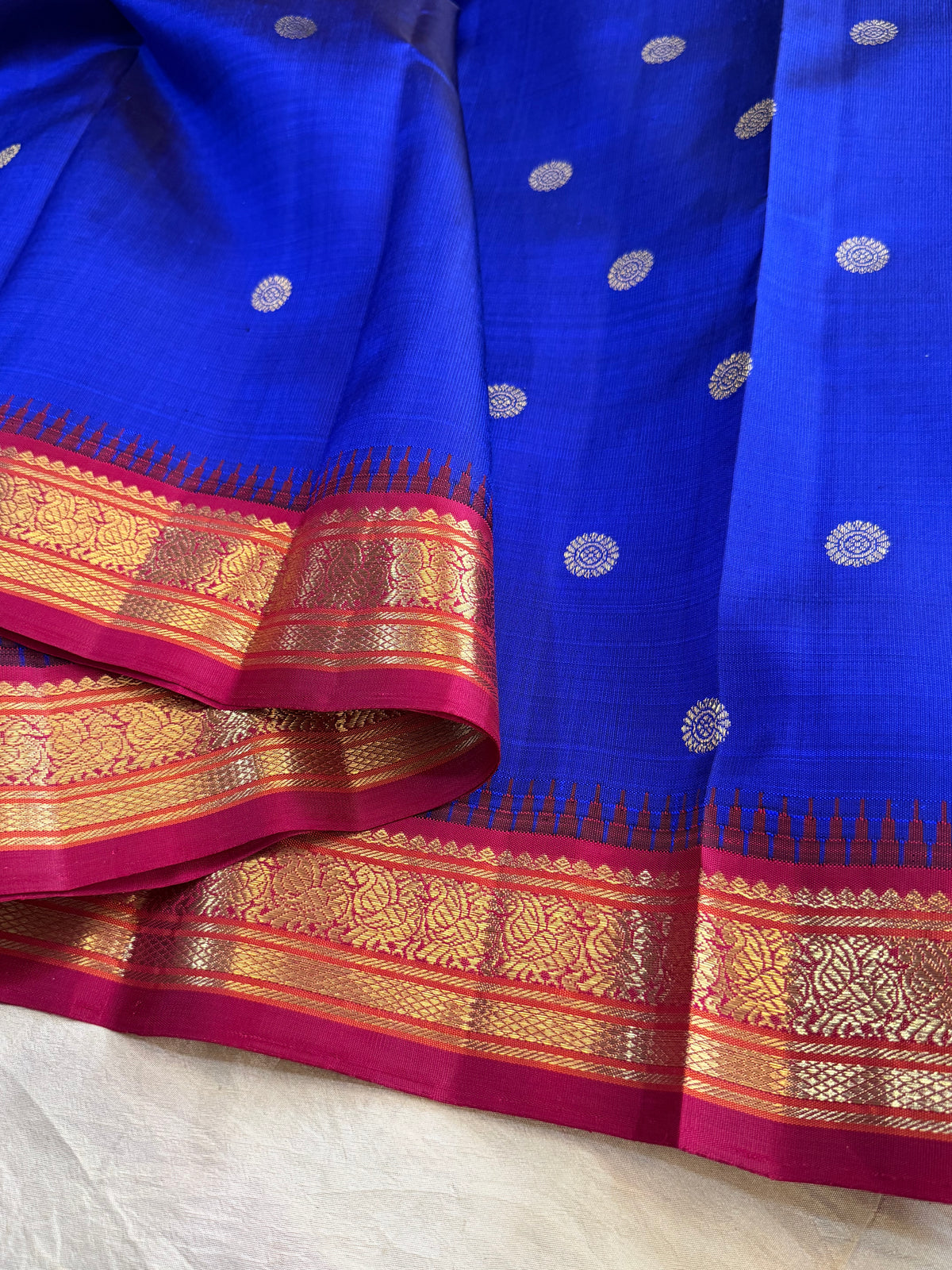 Ms blue Kai Korvai - pure Zari Kanjipuram silk