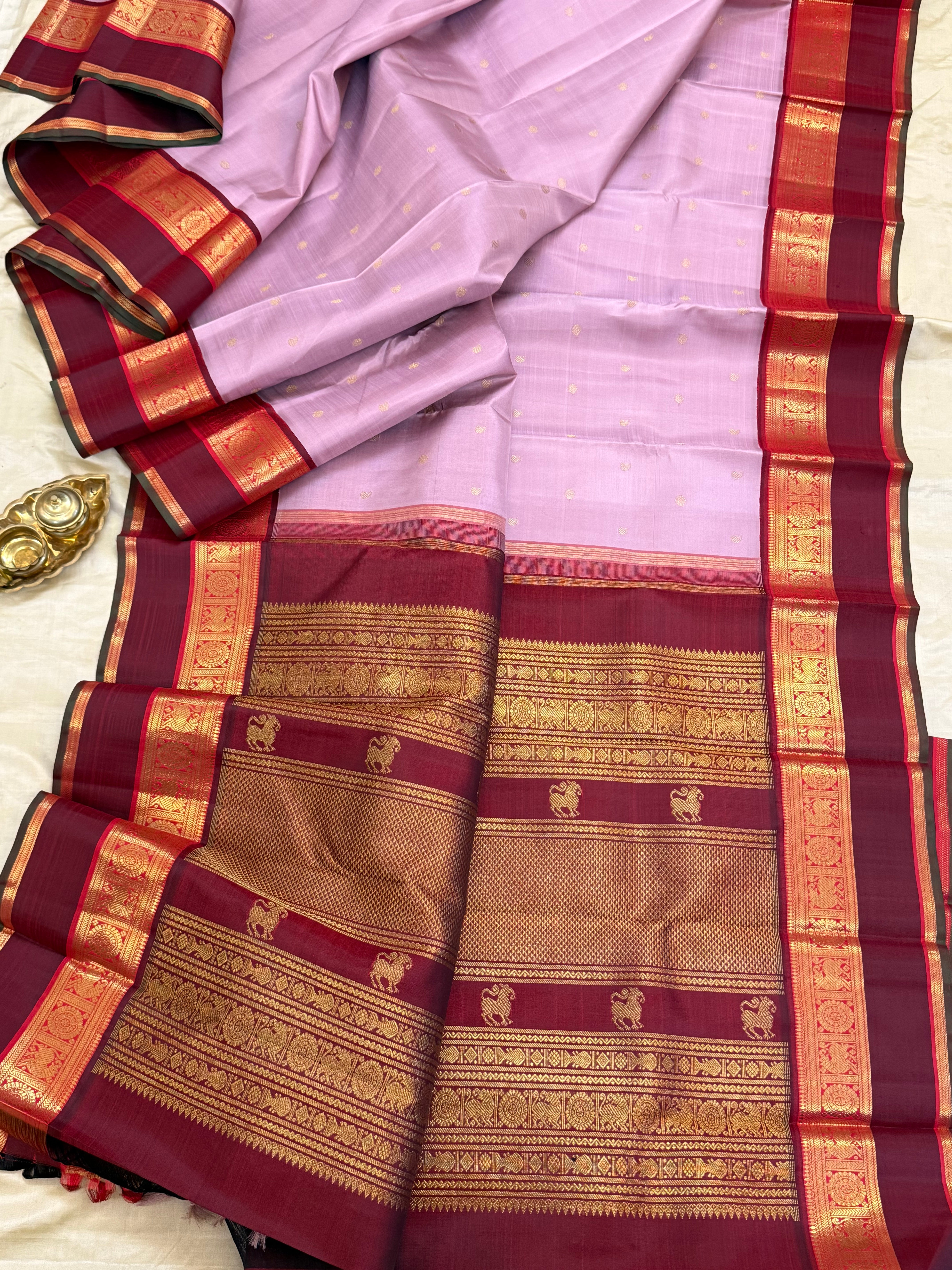 Lavender pink Korvai Kanjipuram silk