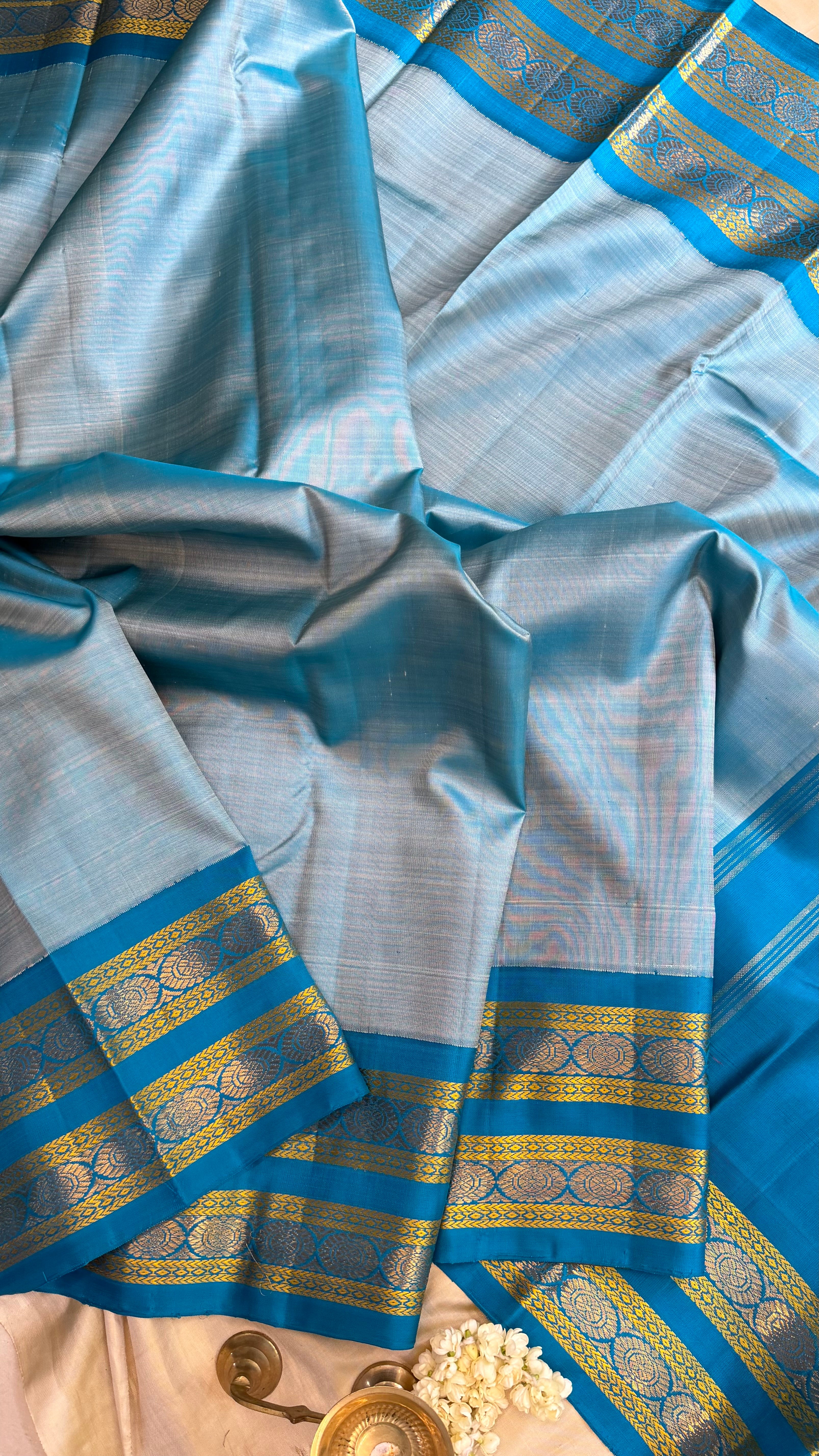Master weaver - Ice blue unique peacock padi pallu / Kanjipuram Silk