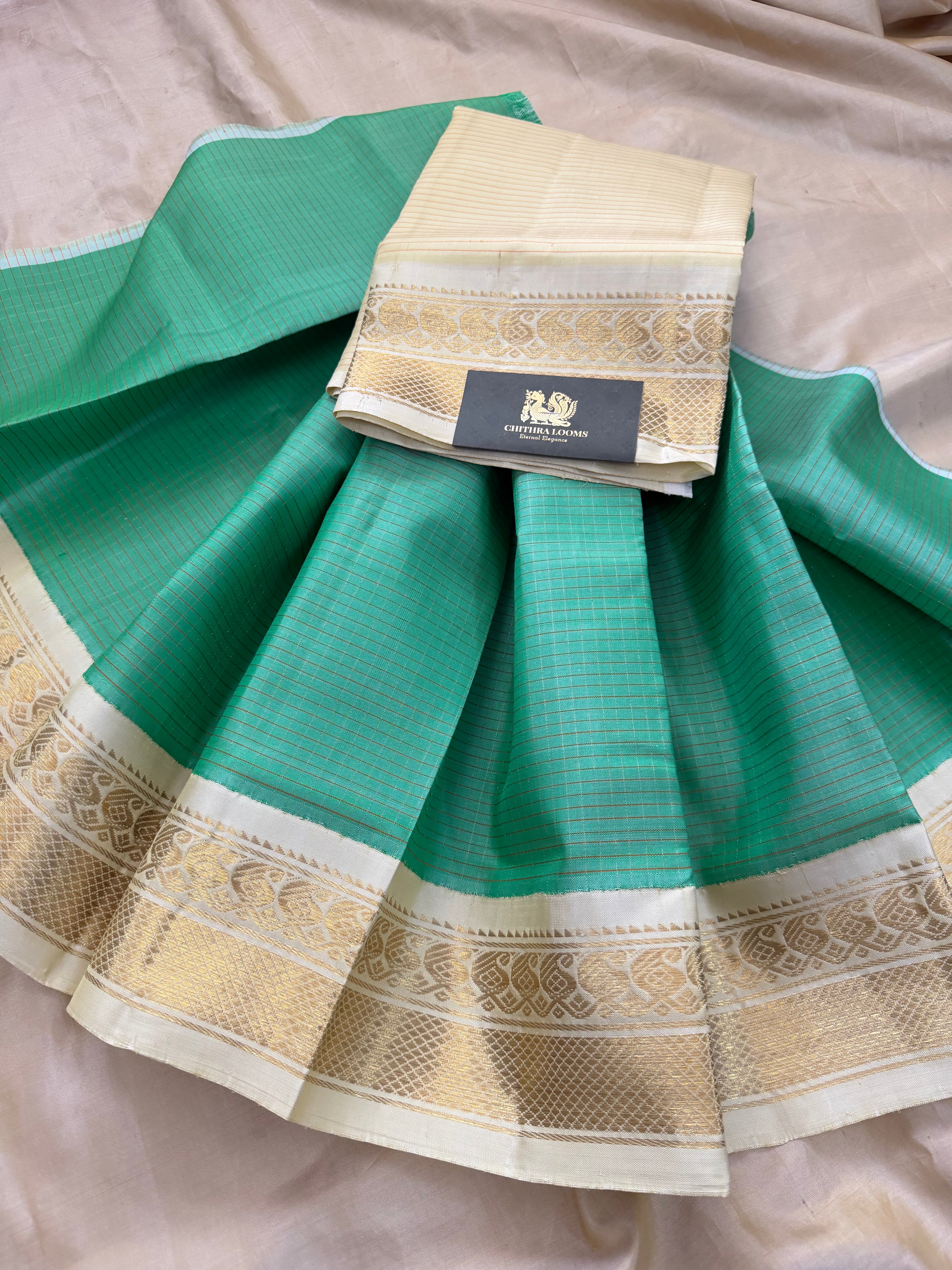 Sea blue checks 0 to 3 years  pure Zari Pattu Paavadai Korvai