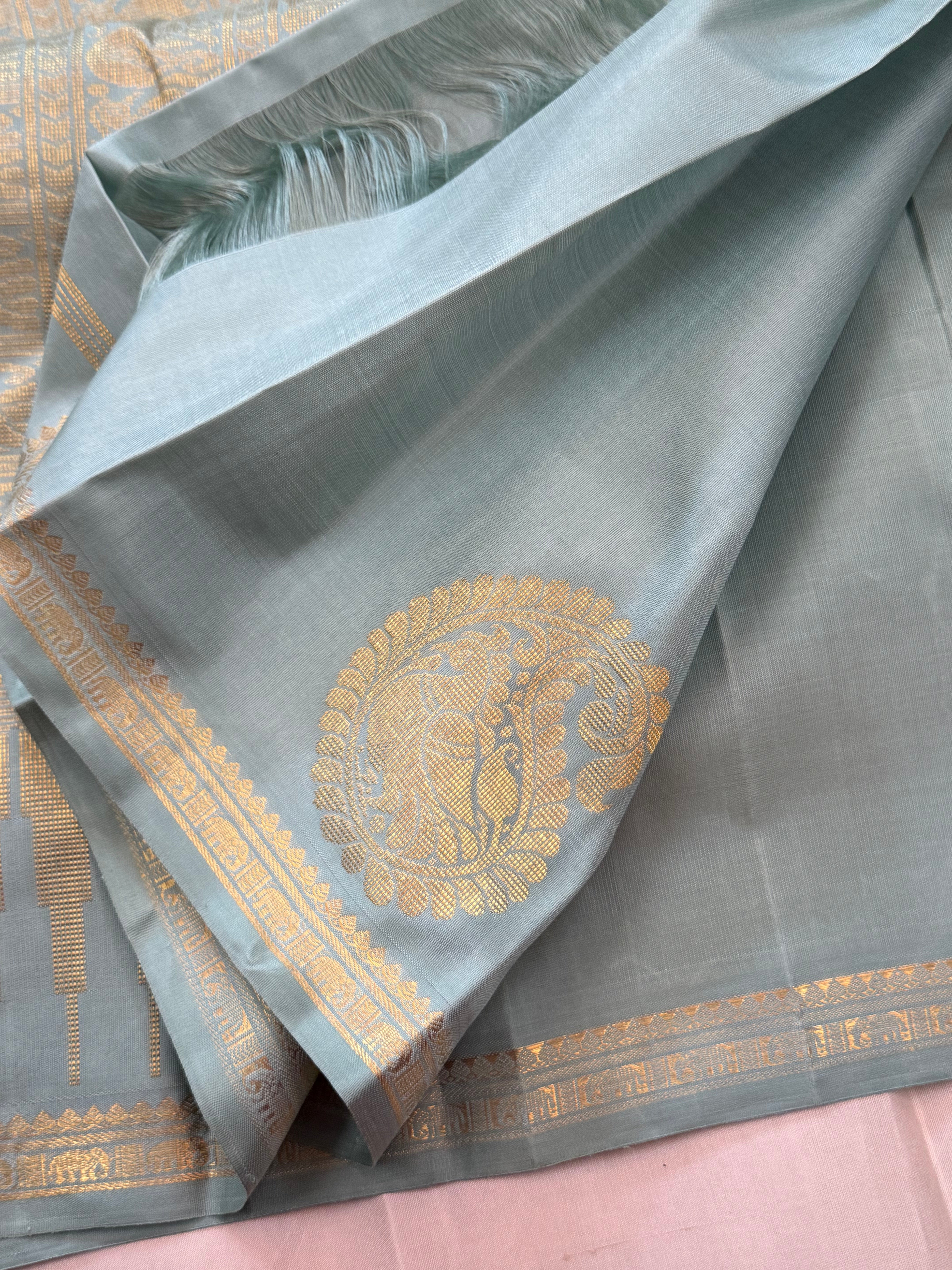 POWDER BLUISH GREEN SHADE ADAI WEAVING / kanjipuram silk CLSA10979