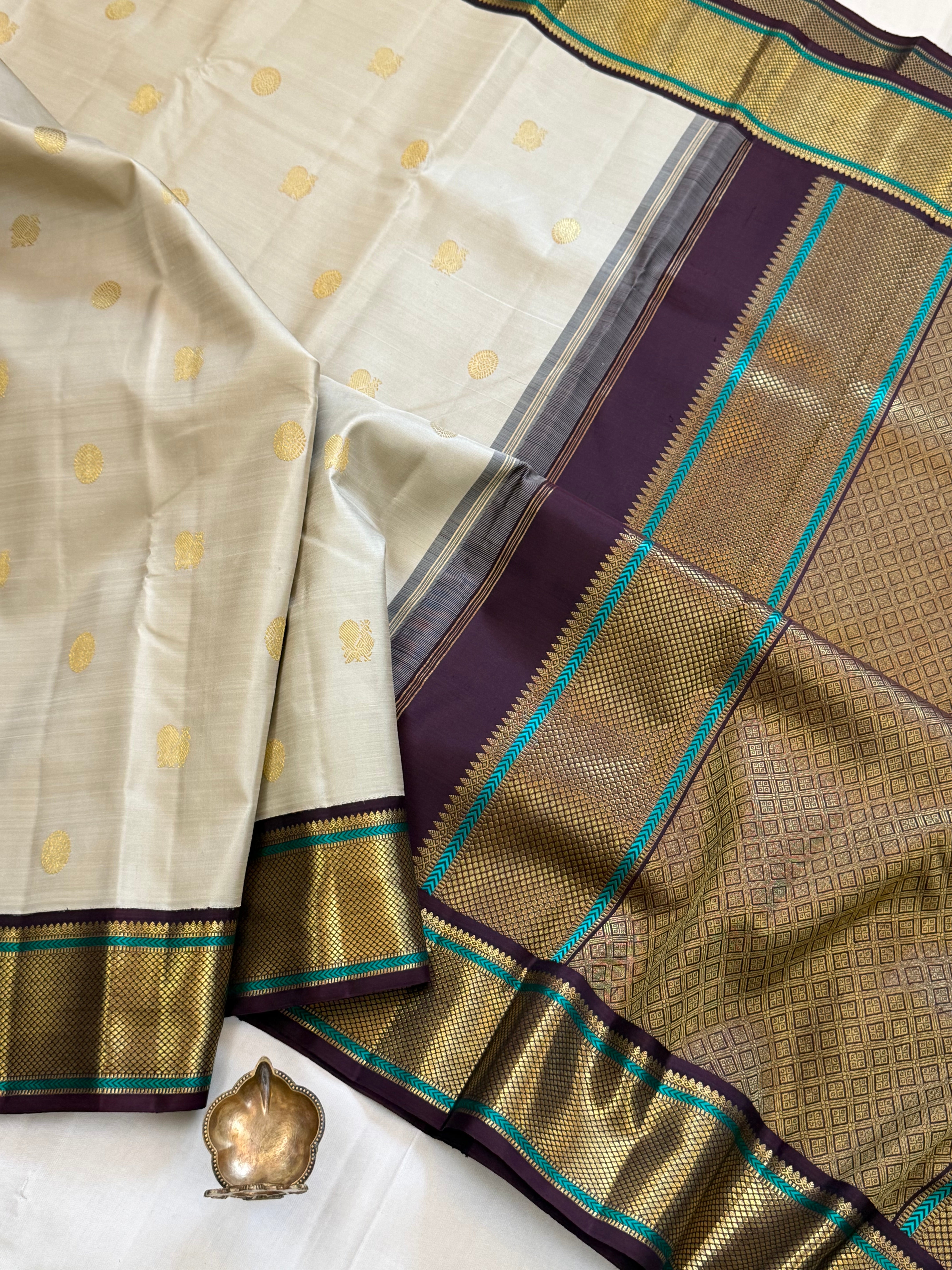 Beige and coffee brown Kai Korvai/ kanjipuram silk CLSA10999