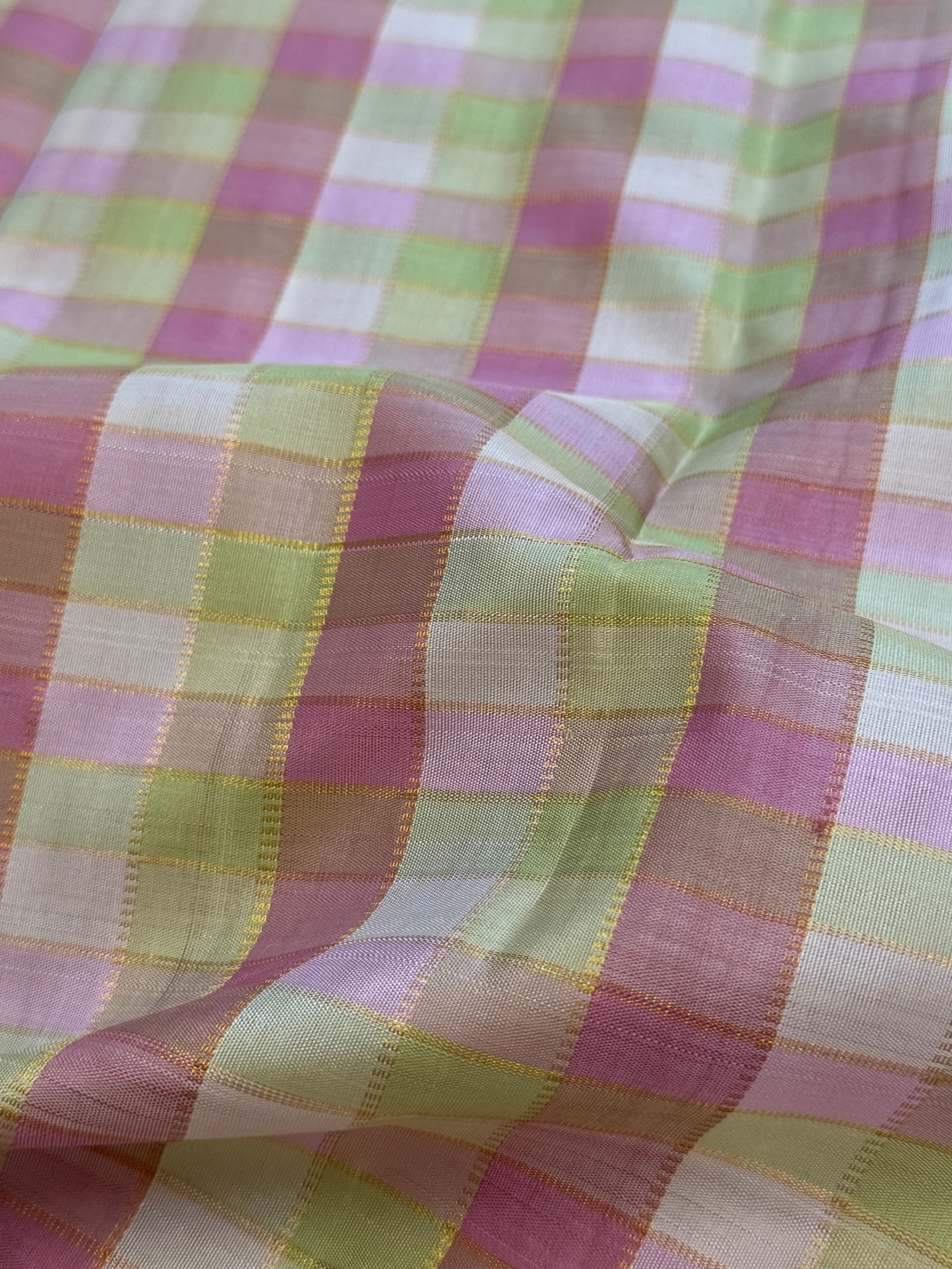 Pastel paalum pazhamum zari checks / Kanjipuram blouse fabric (per metre)