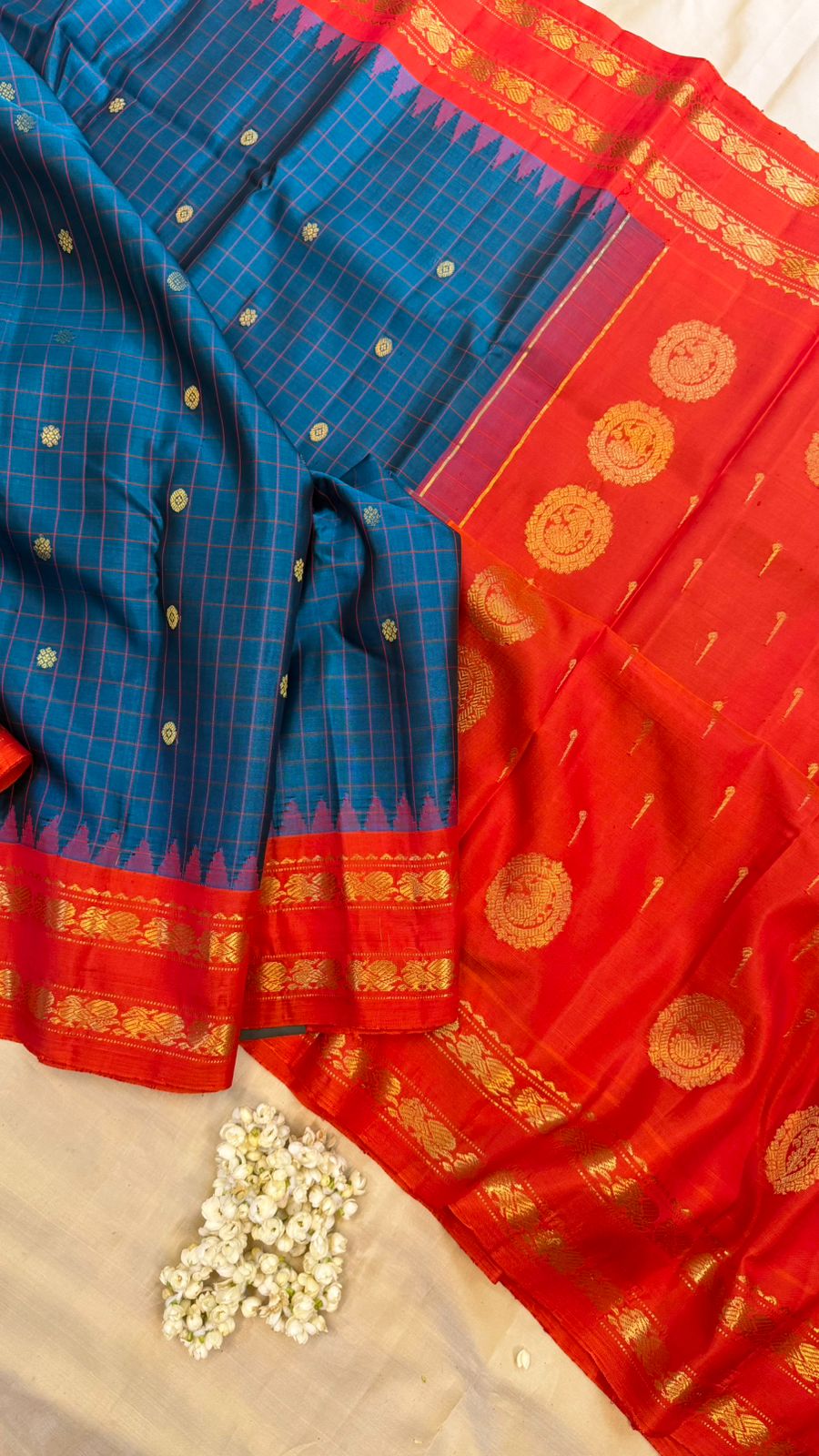 Mayilkazhuthu and red shot orange / Gadwal silk