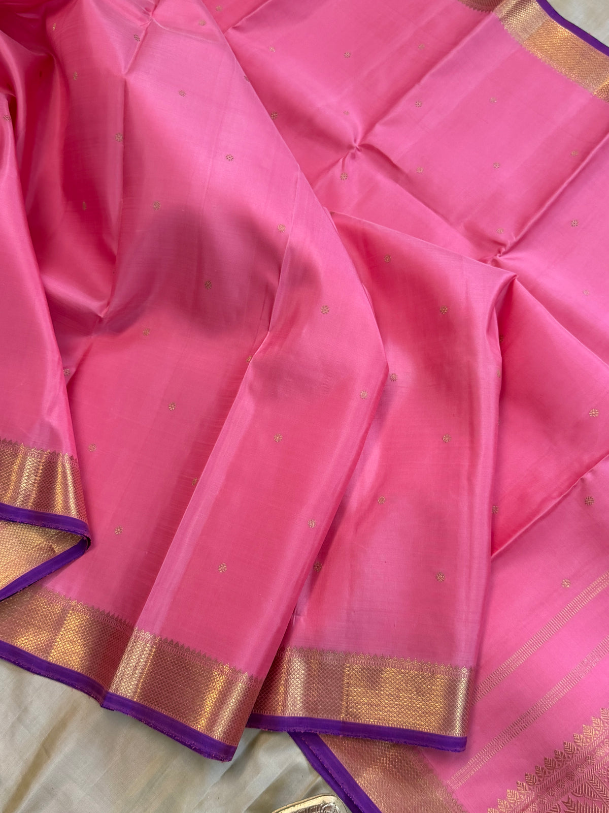 Pink small border  pure Kanjipuram silk