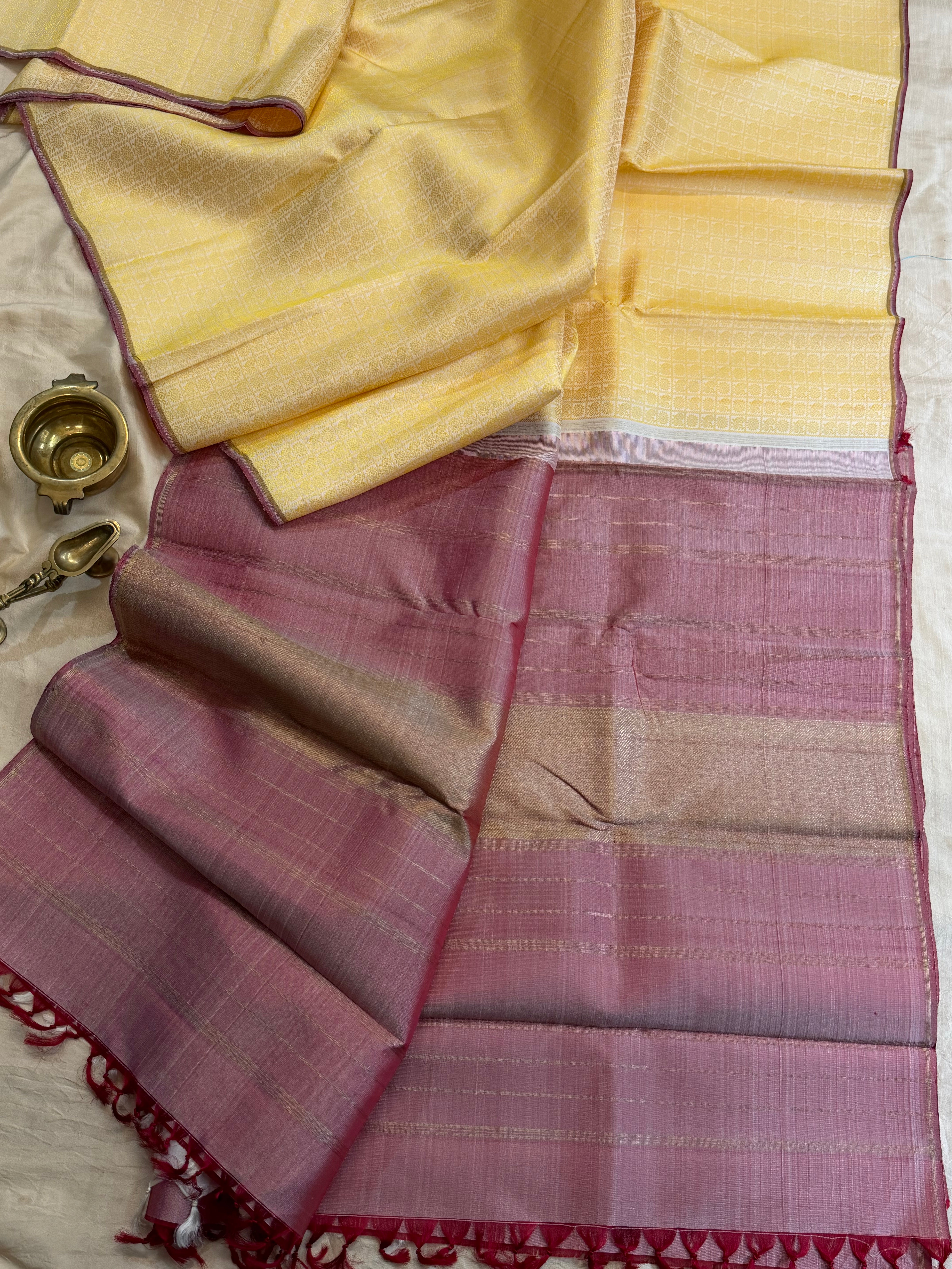 Off white border less/ kanjipuram silk