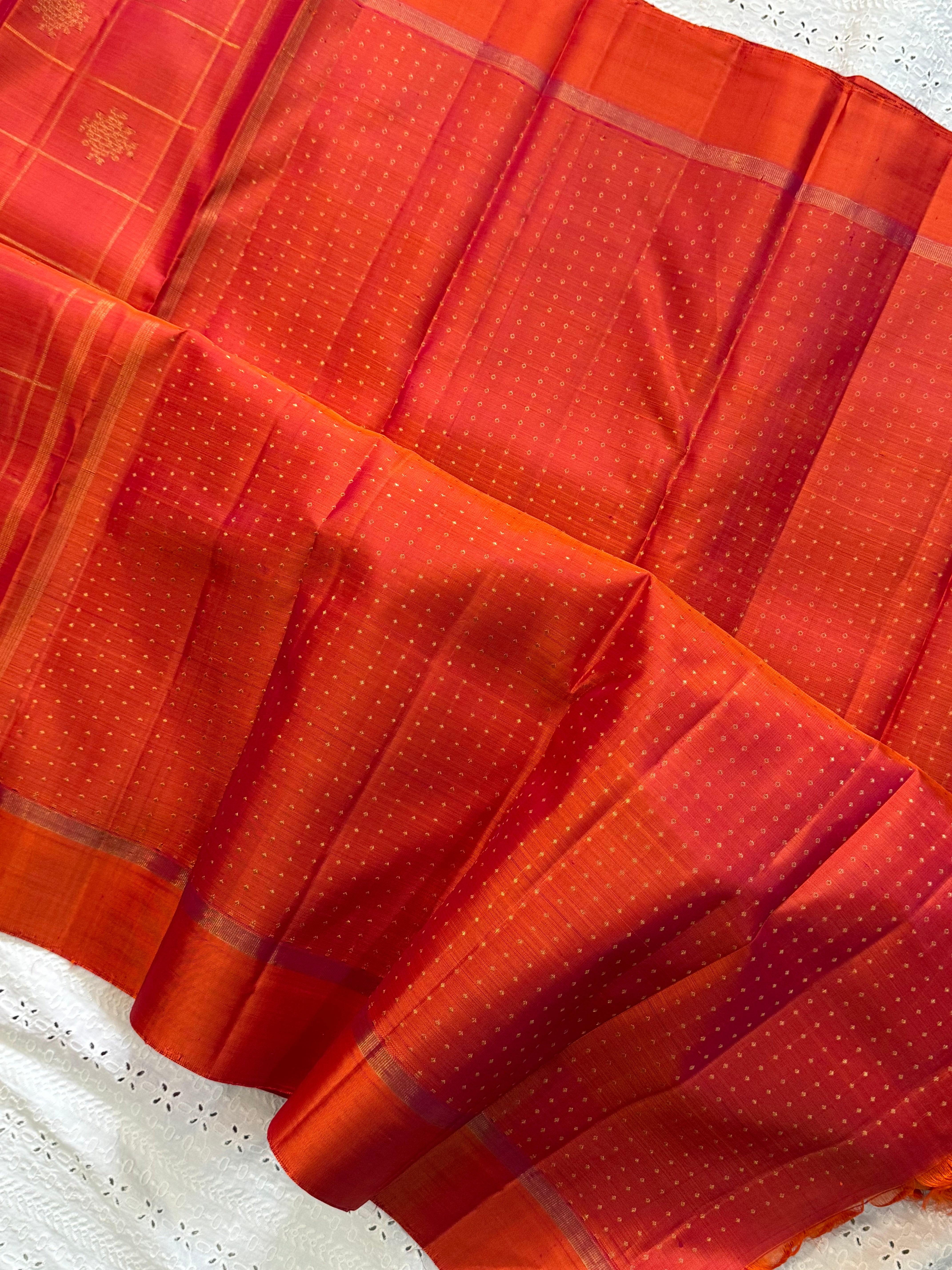 Rustic orange kattam kolam butta / Kanjipuram silk