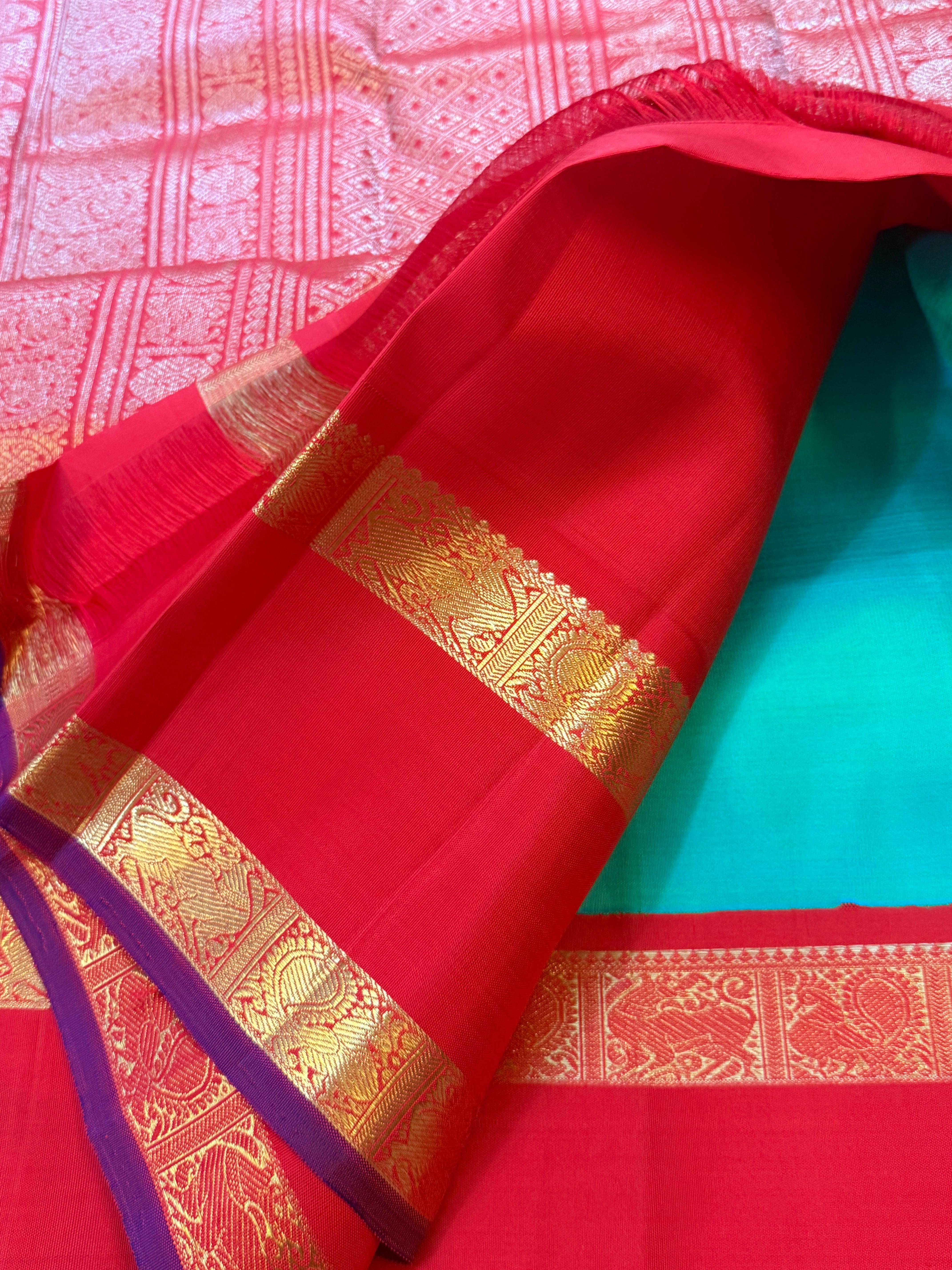 Sea blue retta pet  Korvai   / Kanjipuram silk
