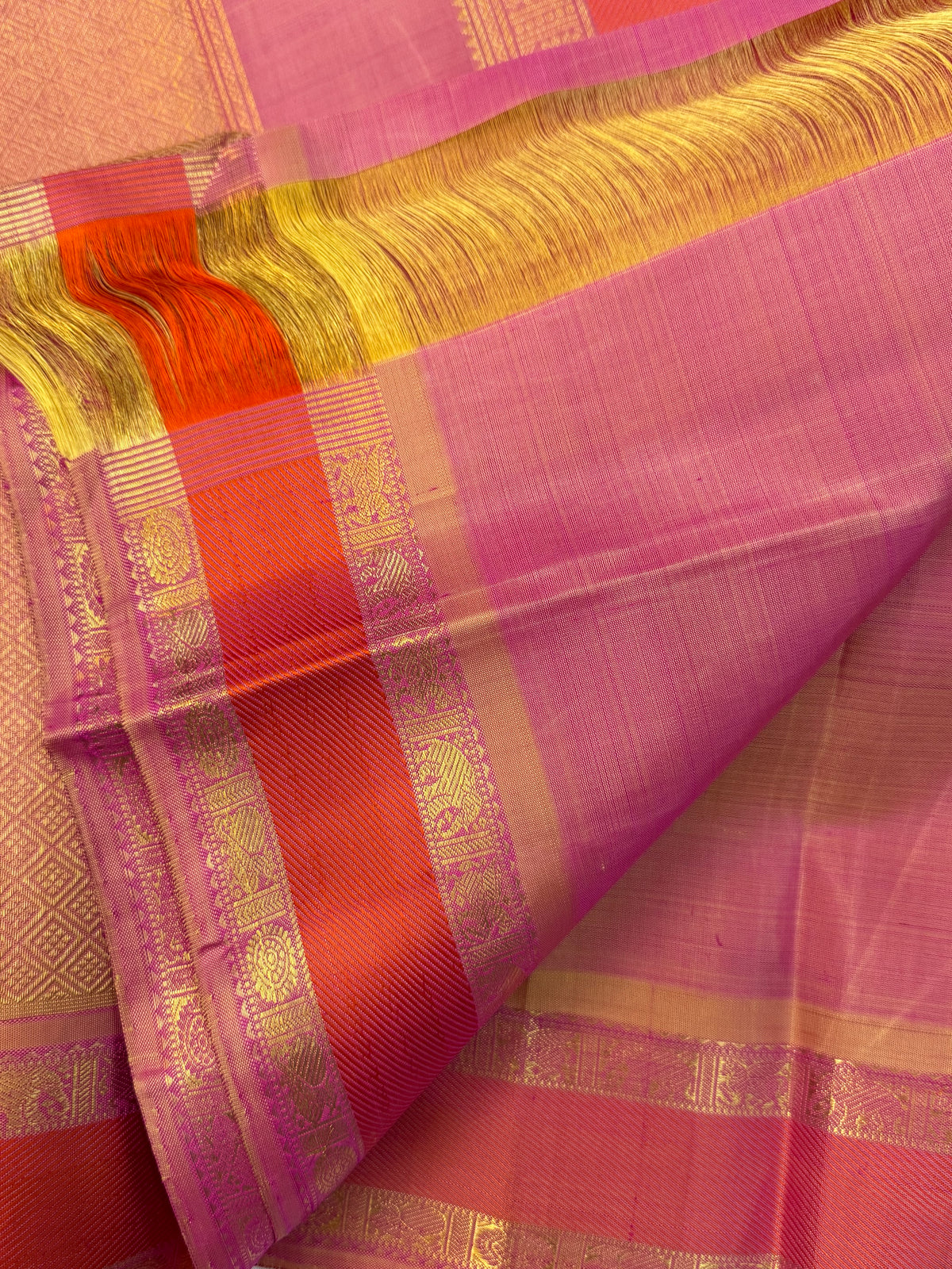 Peach pink Kolam butta pure zari /kanjipuram silk saree clsa 11223