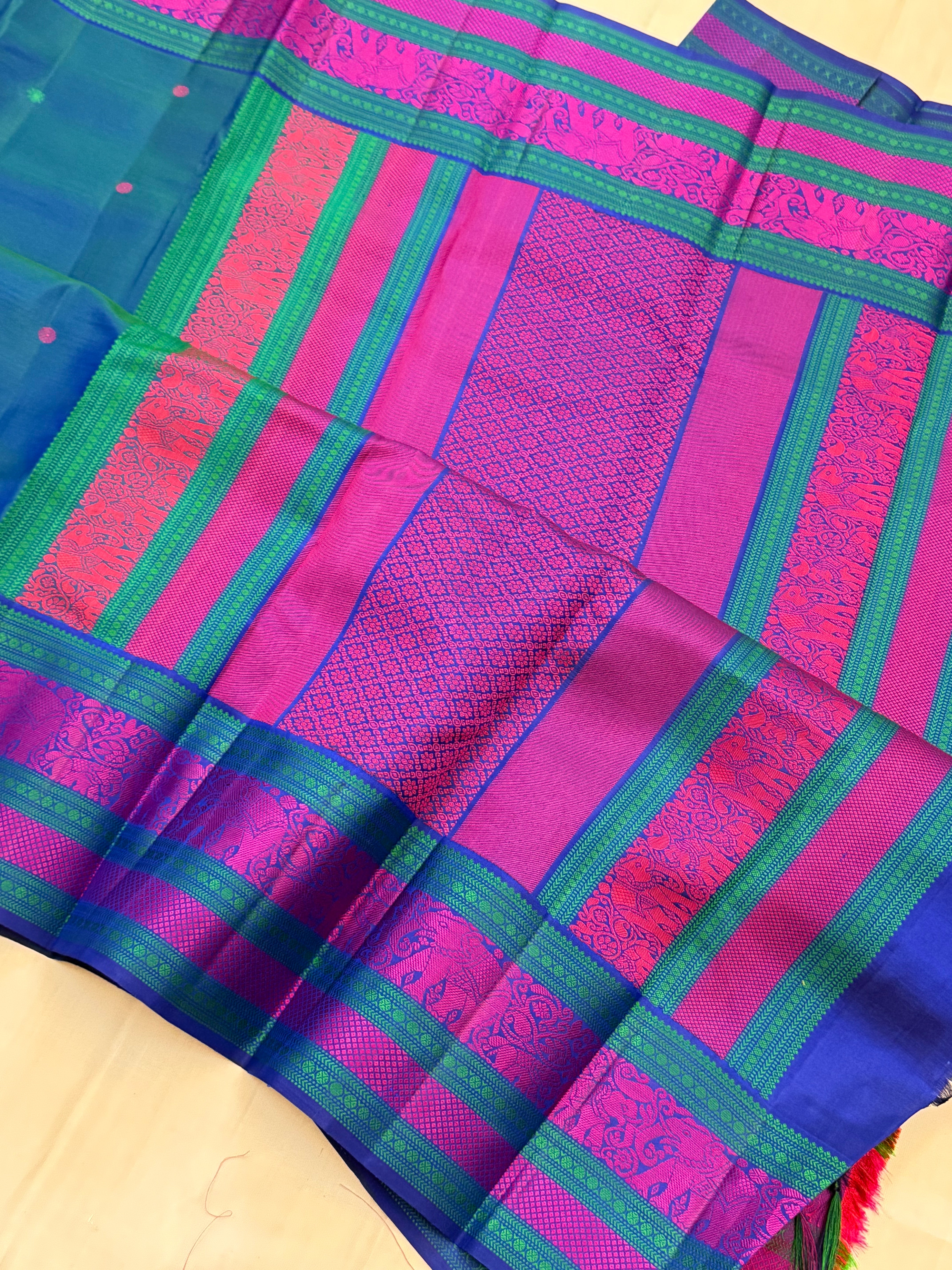 Mayilkazhuthu blue butta /Varnangal Thread work  CLSA11248