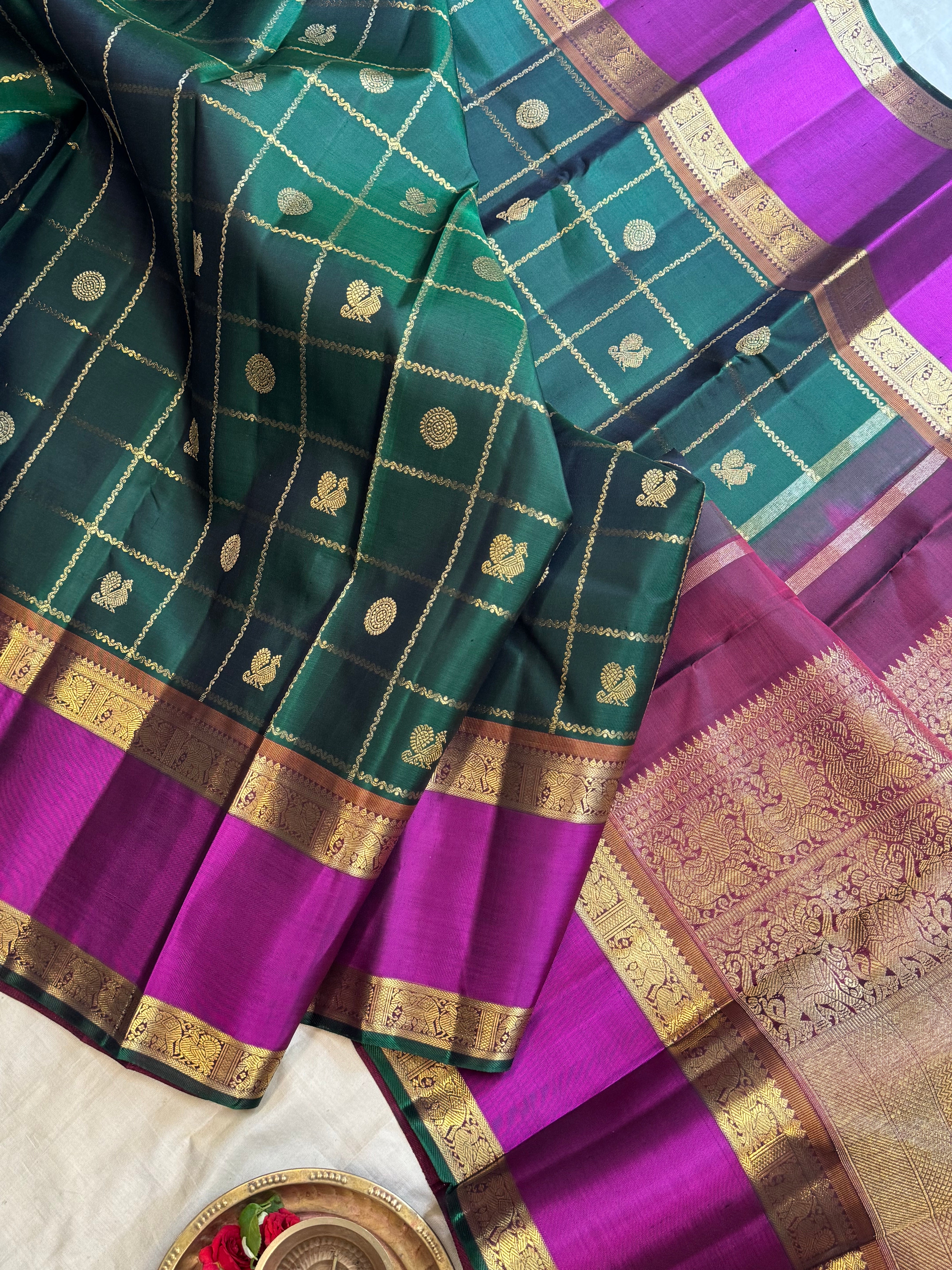 Green kattam Butta retta pet.  / Bridal edit kanjipuram silk