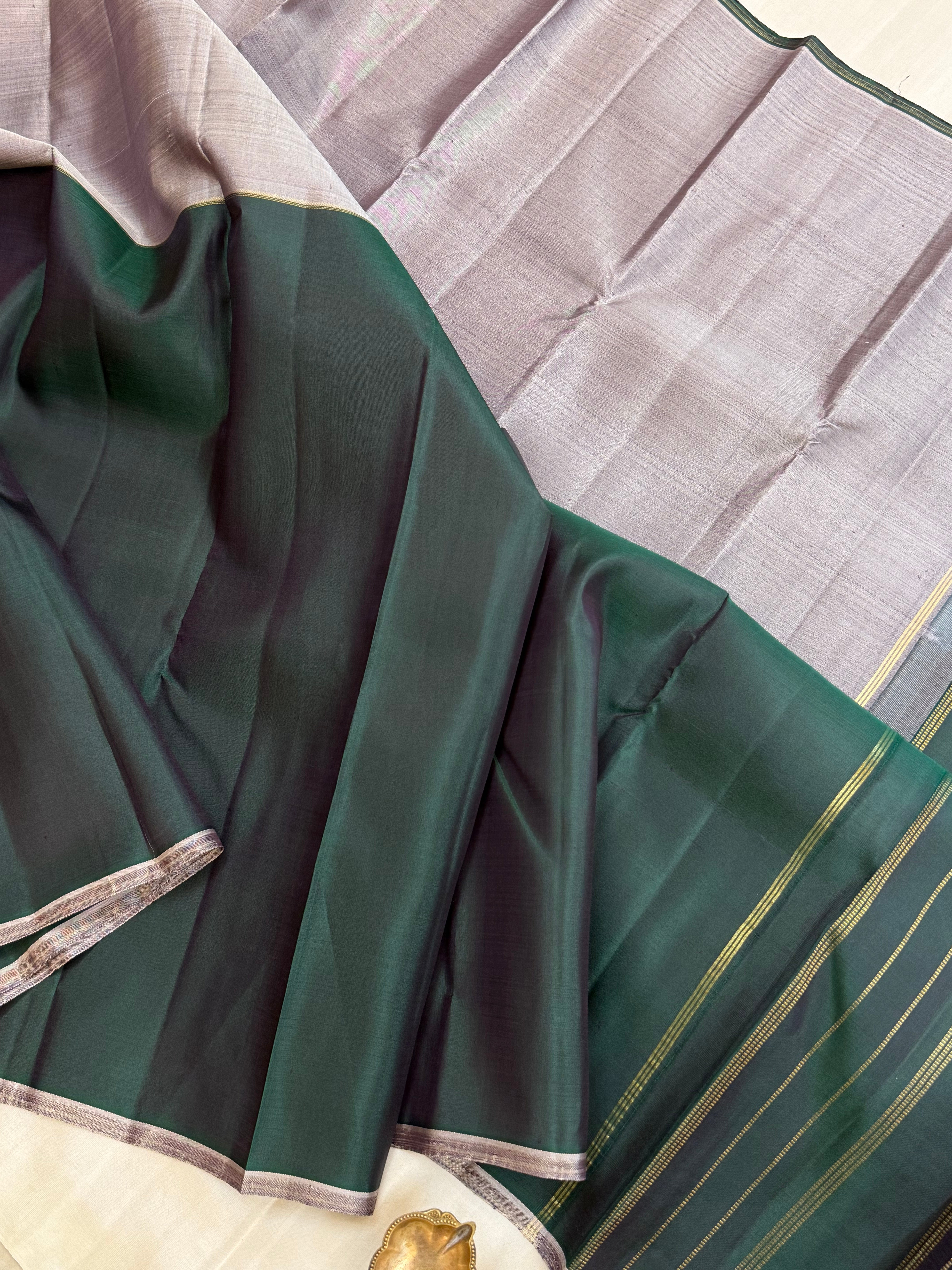 Grey with dark green Half and half / kanjivaram silk clsa 10685