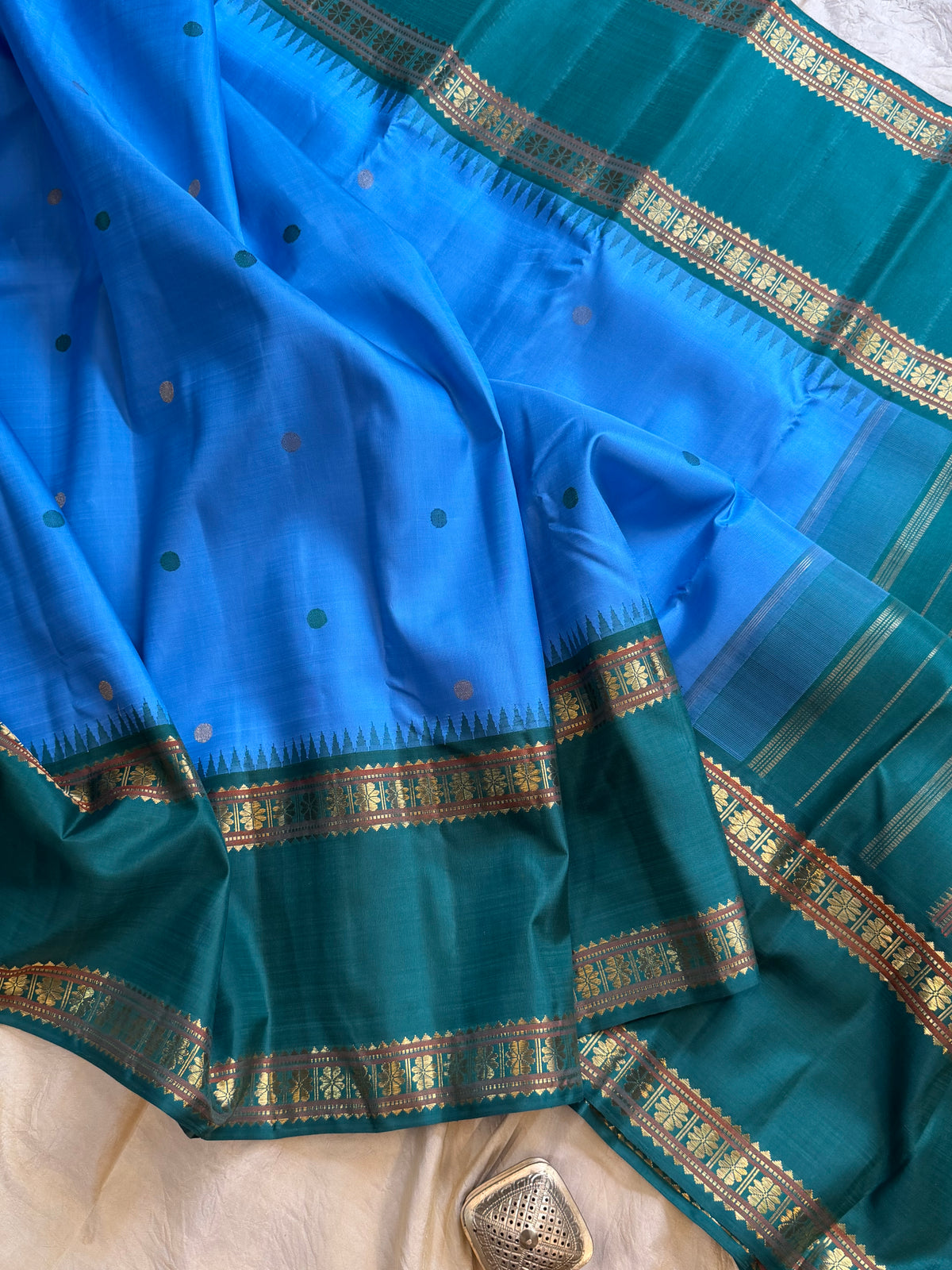 Powder blue  Kai Korvai Kanjipuram silk