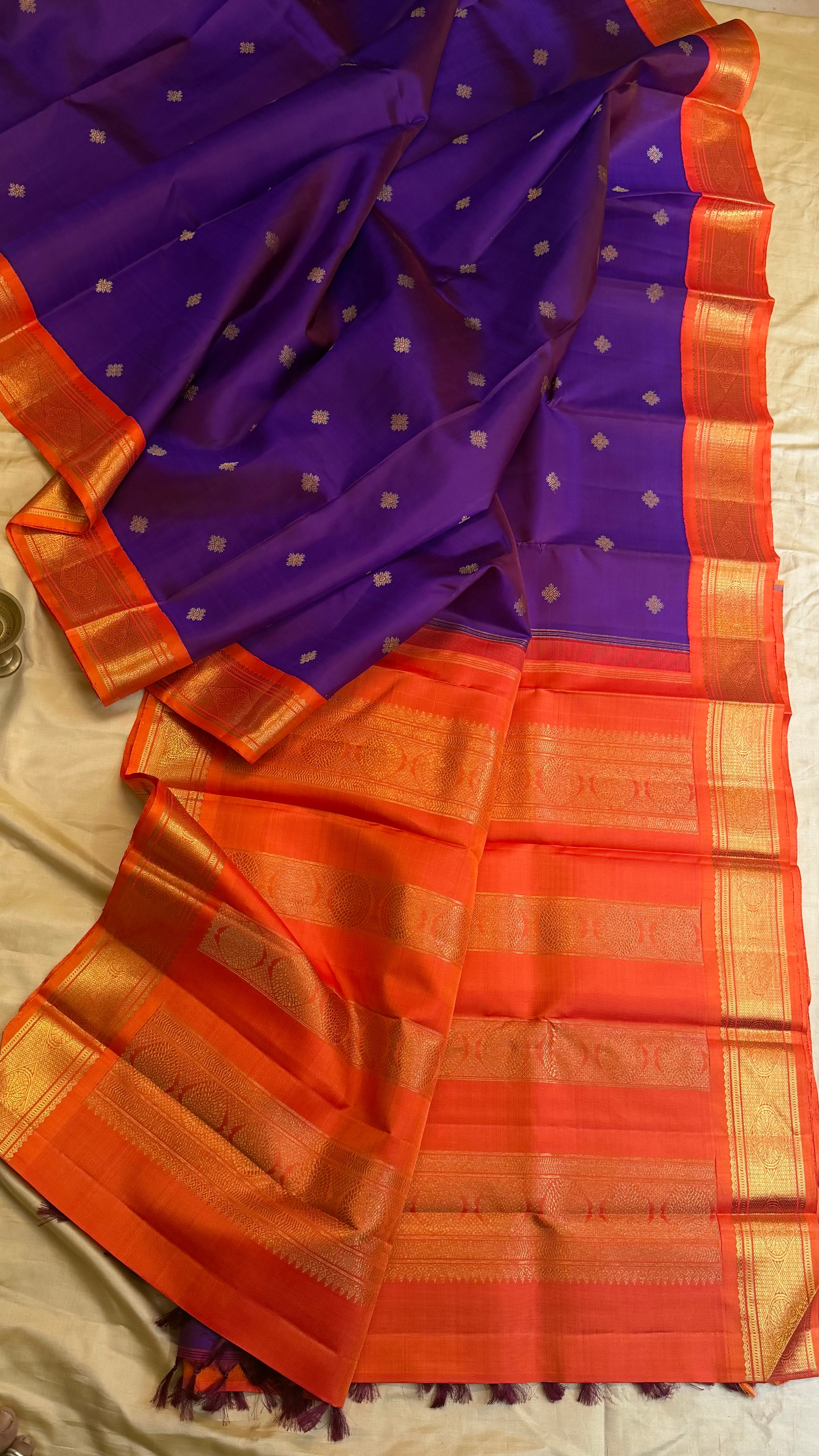 Purple Orange Korvai / Kanjipuram silk