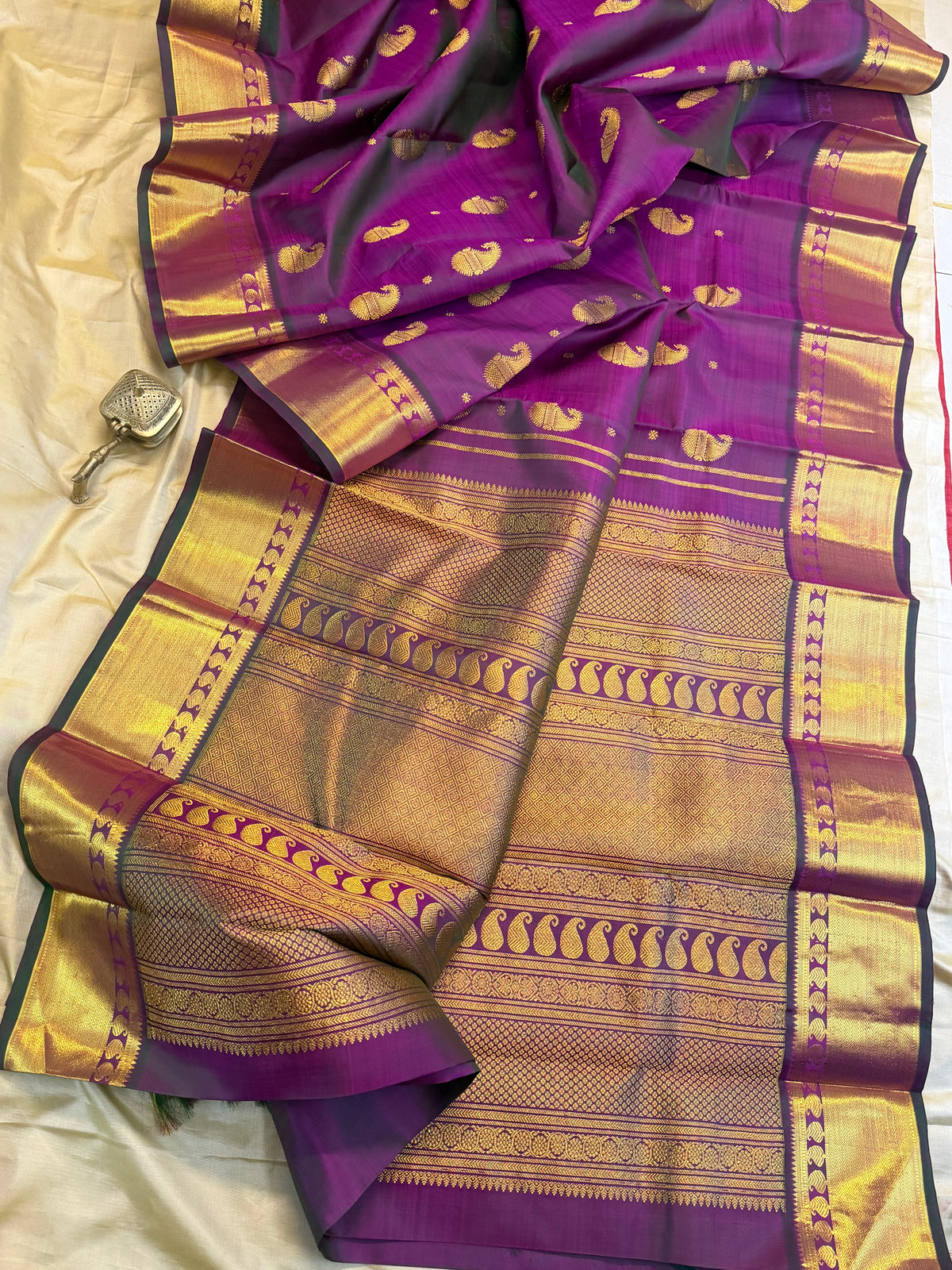 Magenta short colour blue Aarani pure silk saree/ clsa 12071