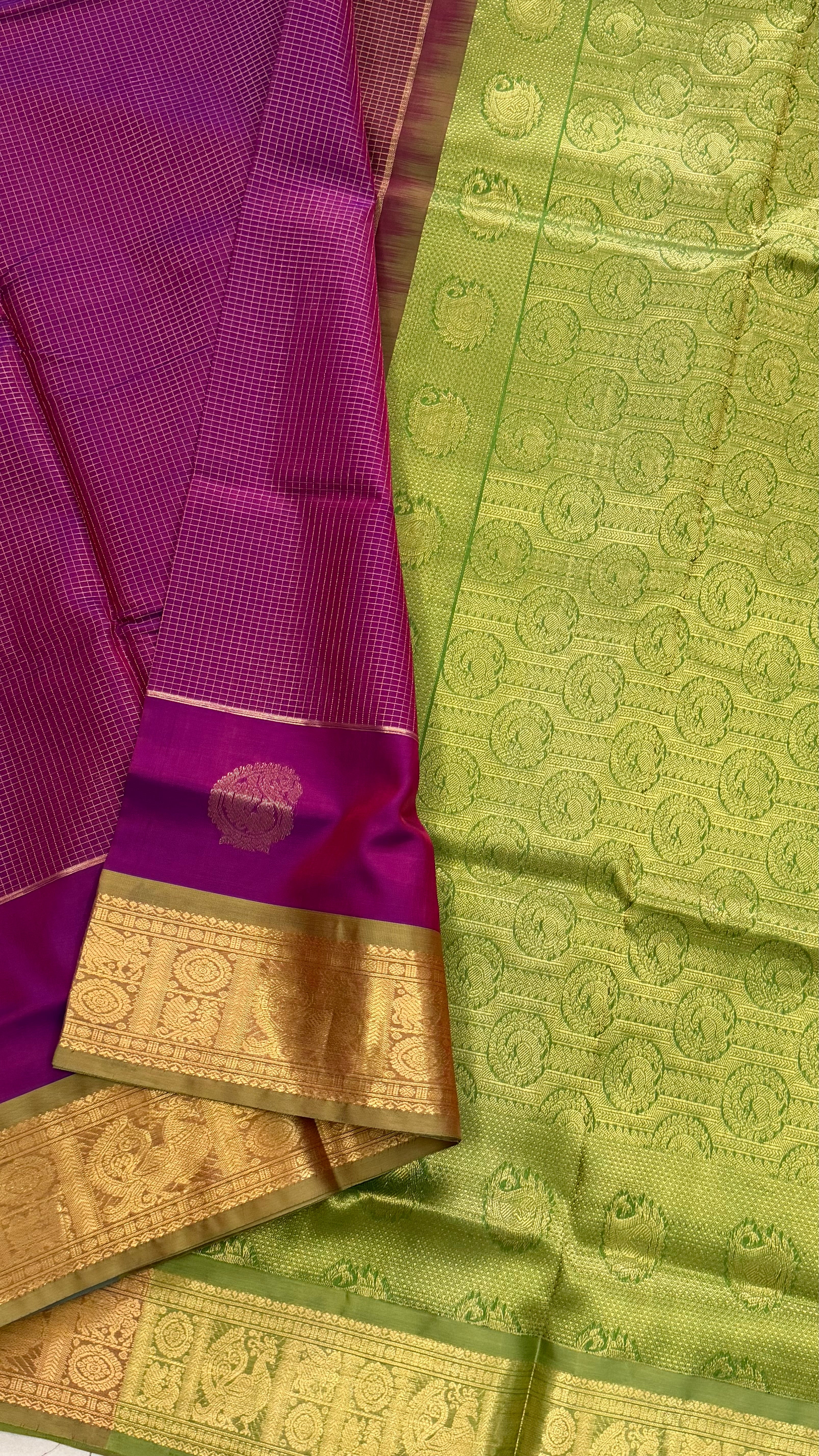 Purple and Green beetu Butta premium silk cotton