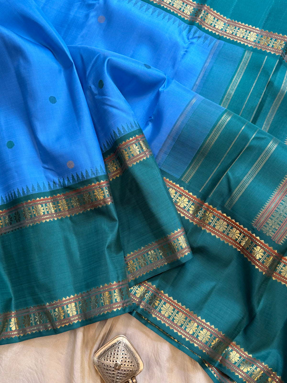 Powder blue  Kai Korvai Kanjipuram silk