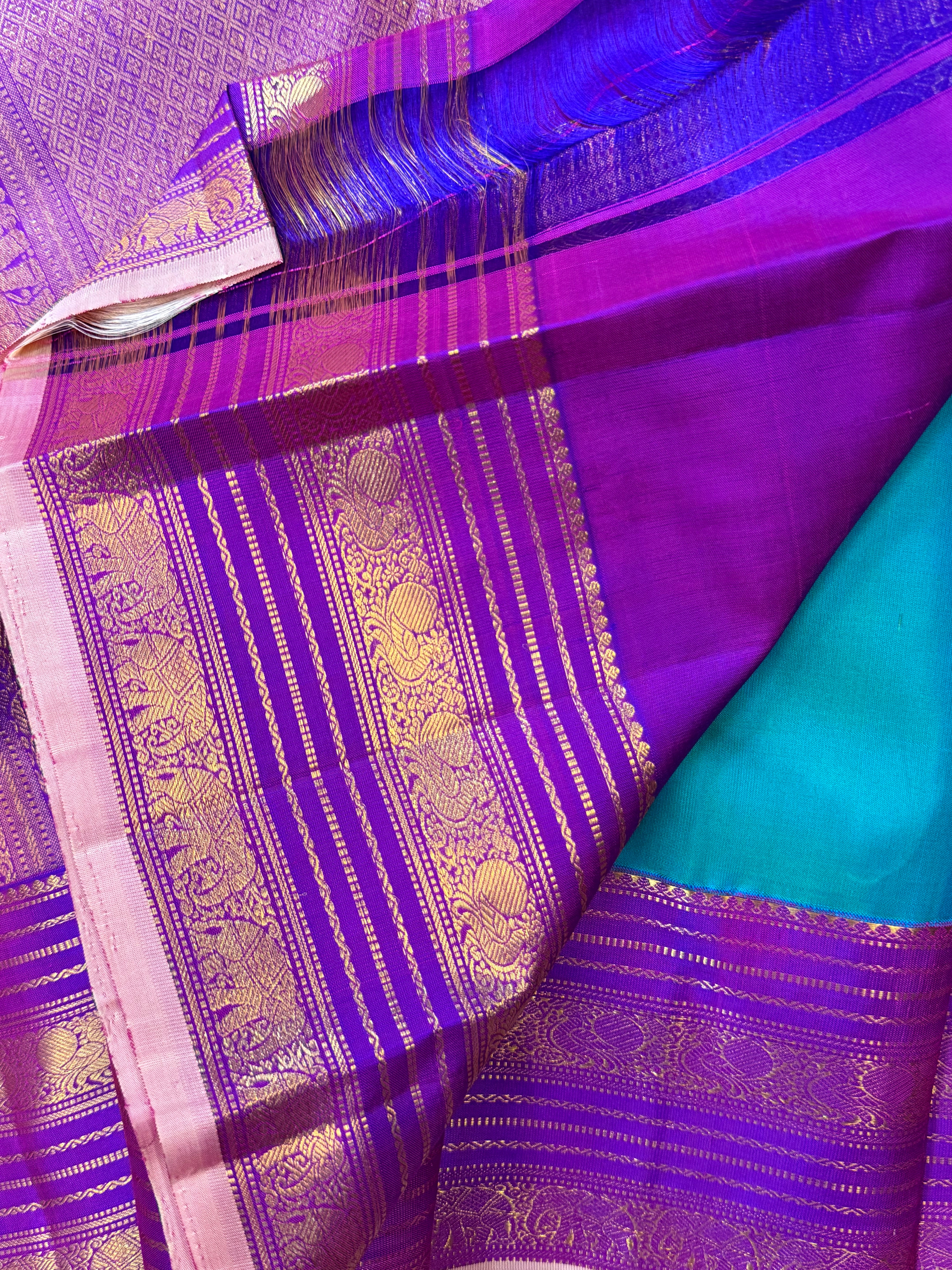 Blue shot green and purple varisapet border/ Arani silk CL10111