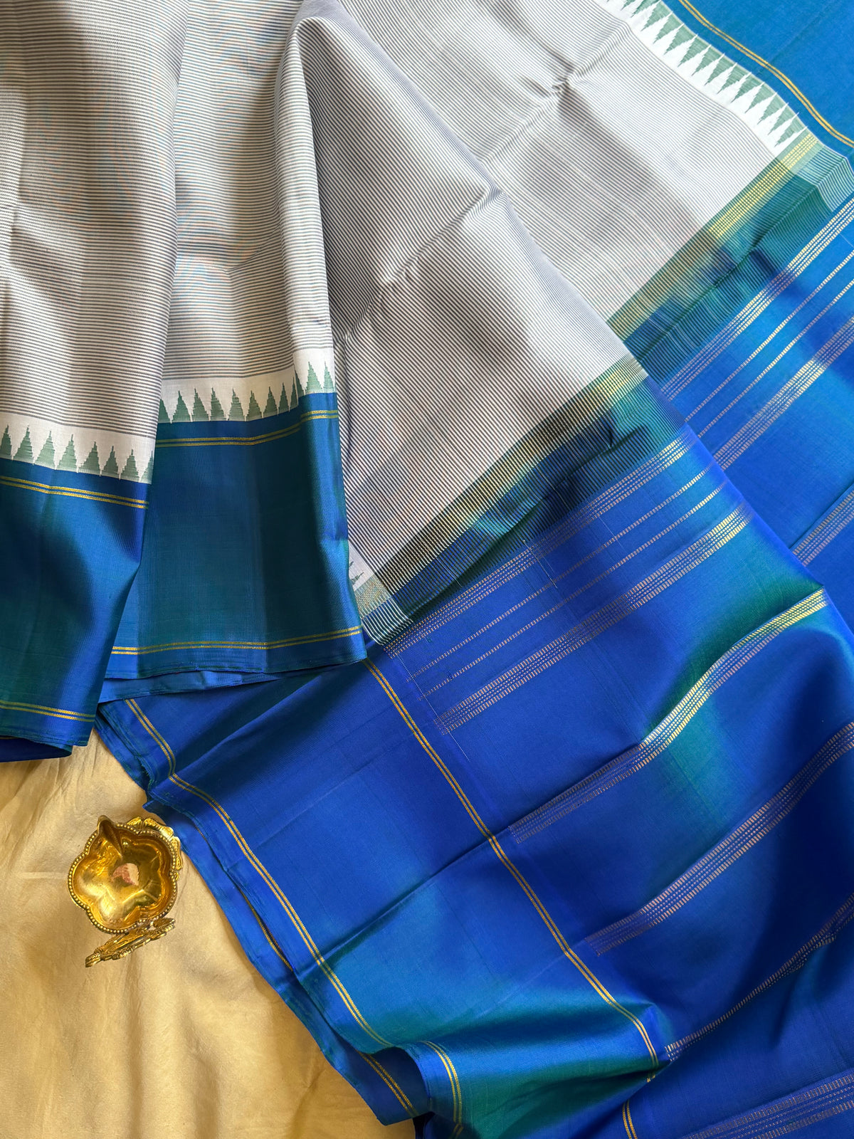 Striped Korvai blue border Arani silk saree
