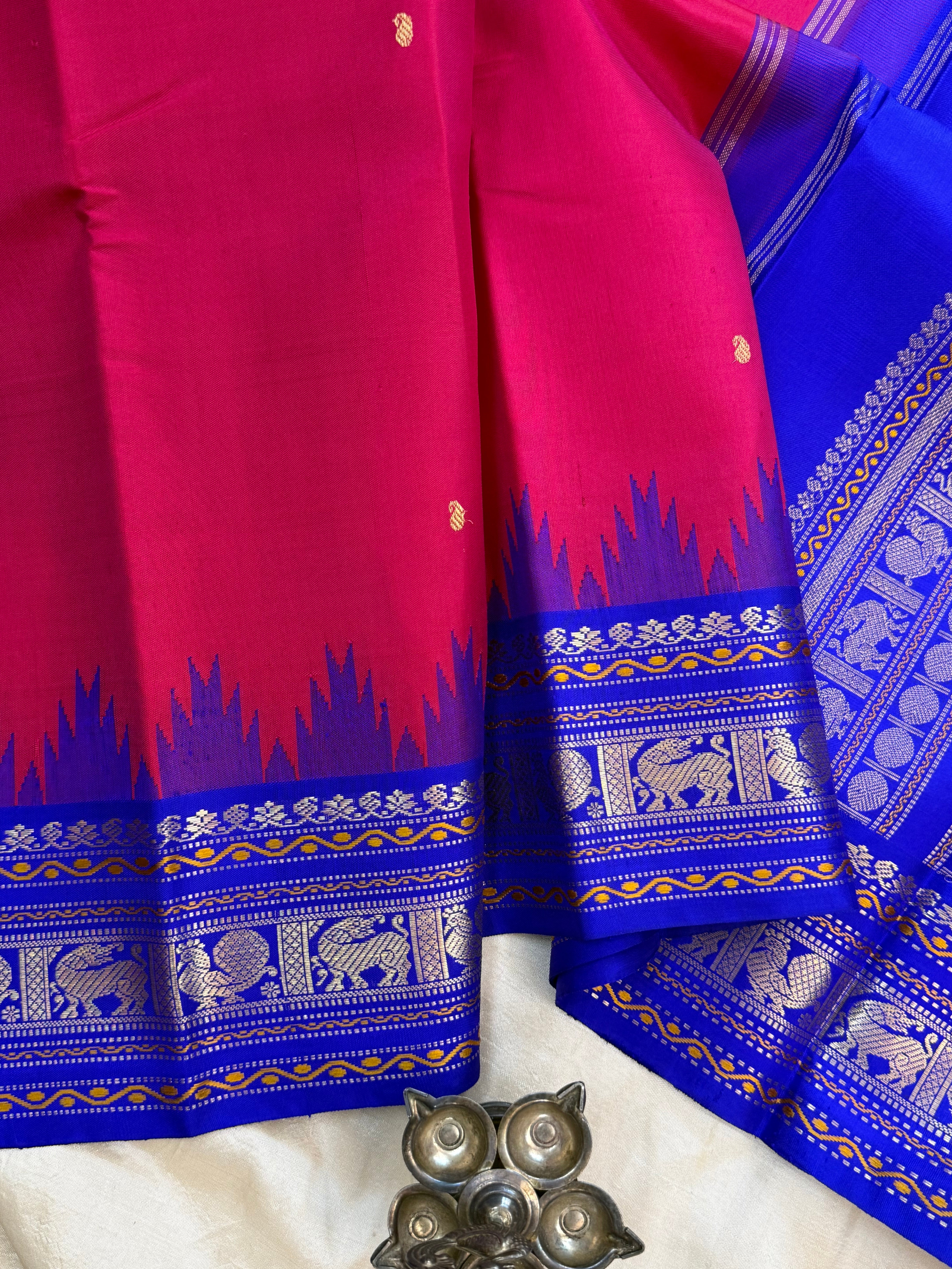 Pink with blue Korvai / Special edition silk saree
