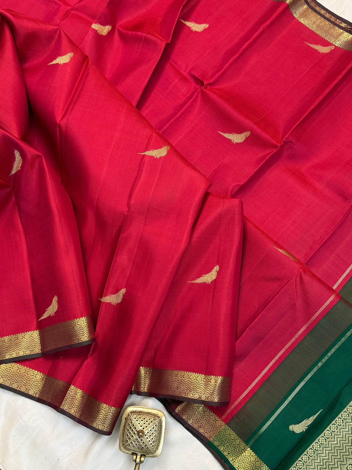 Tomato Red small border kili pure zari/ kanjipuram silk saree clsa 2305