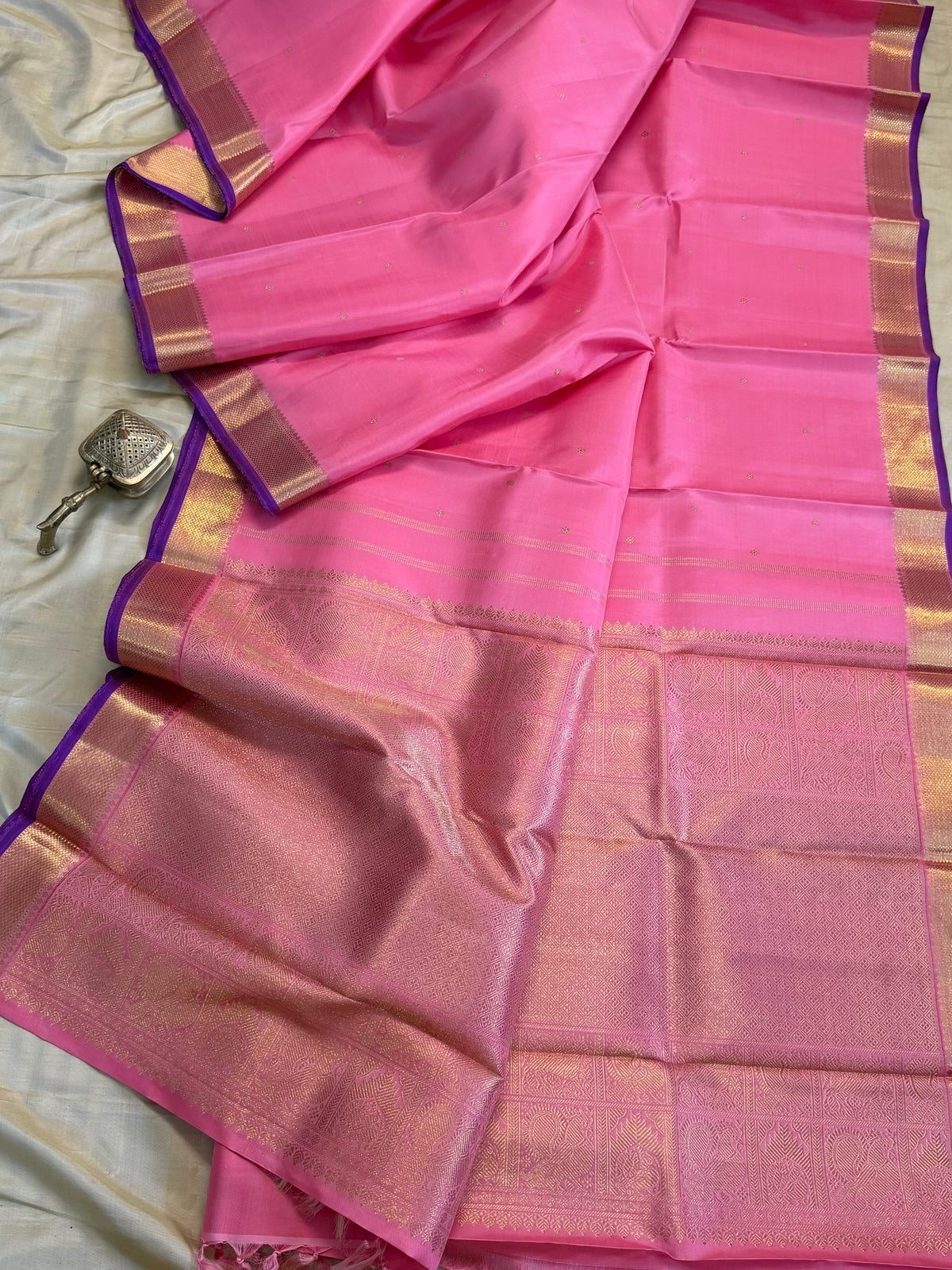 Pink small border  pure Kanjipuram silk