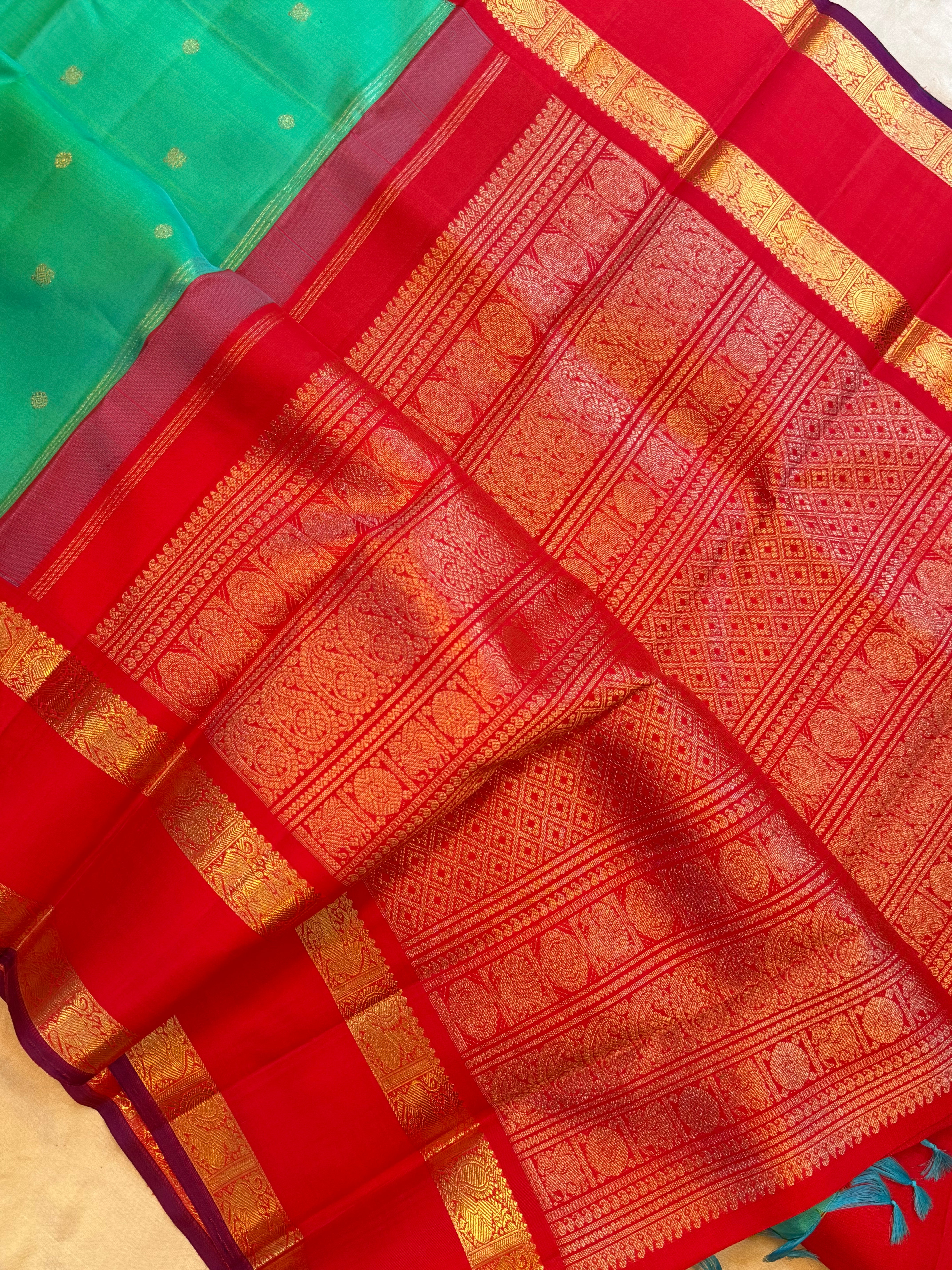 Sea blue retta pet  Korvai   / Kanjipuram silk