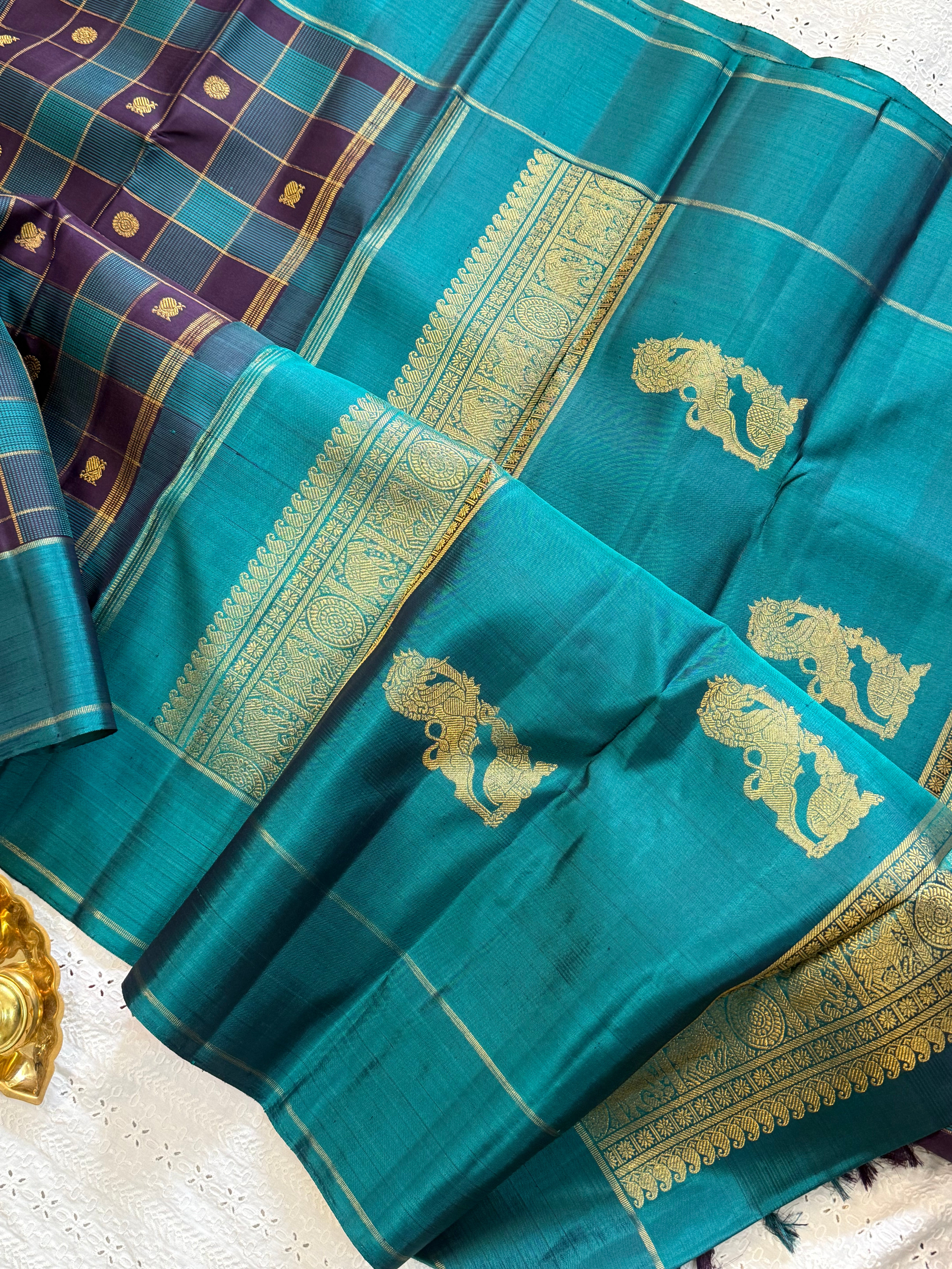 Teal blue and pakku Chettinad kattam