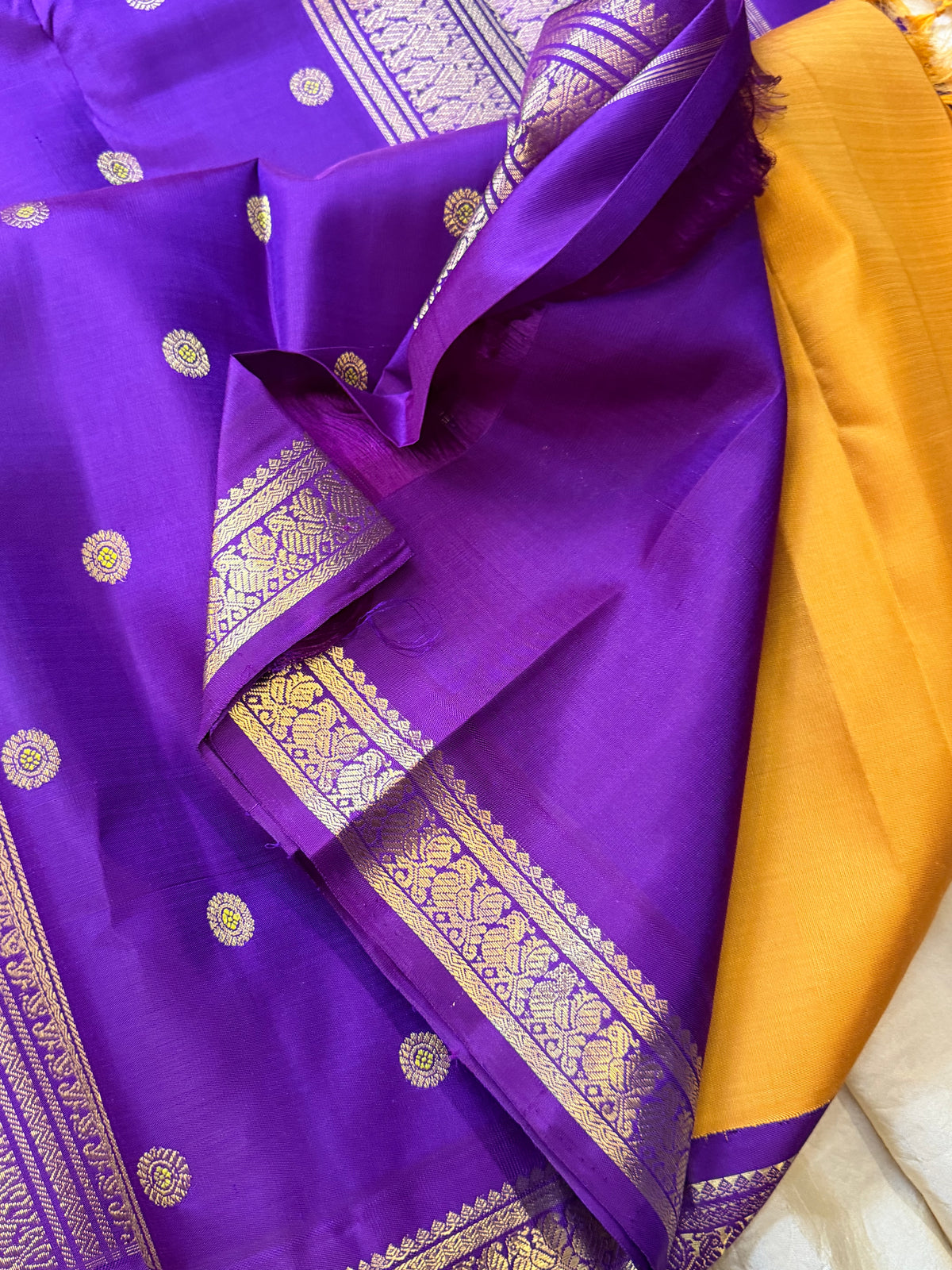 Mustard small border Korvai Kanjipuram silk