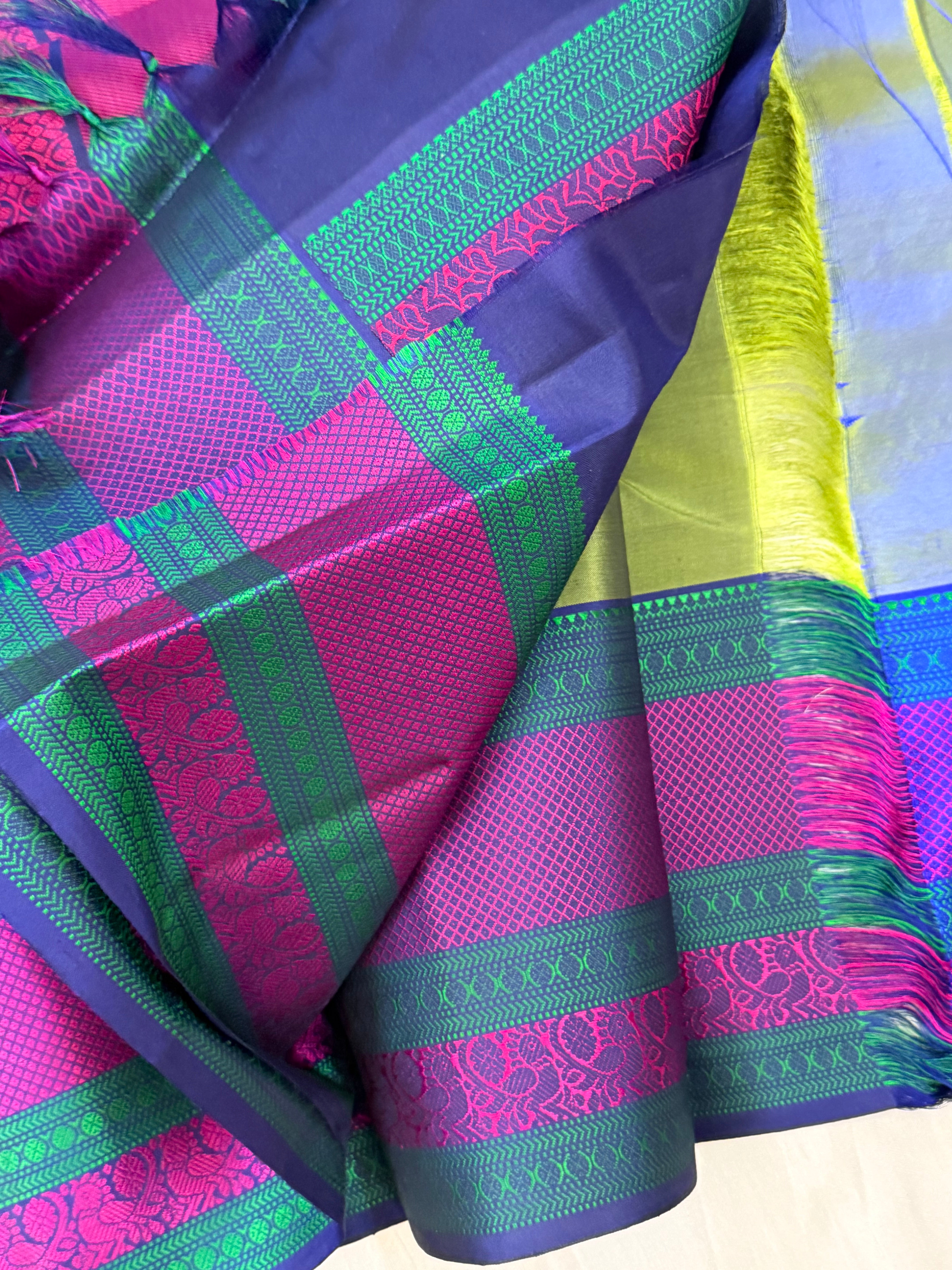 Olive green and magenta varisapet border/ Varnangal thread work CLSA11247