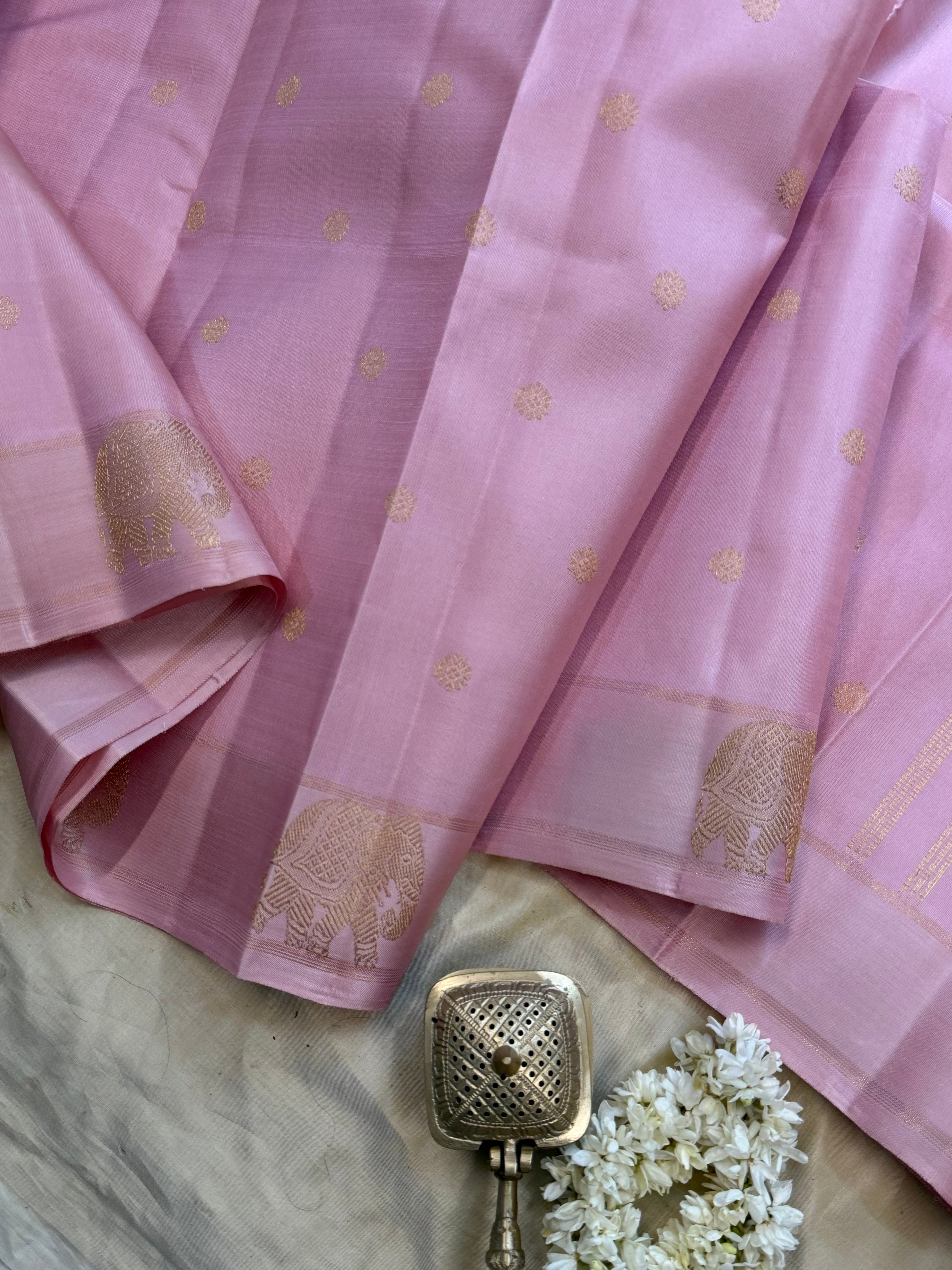 Light baby pink yaanai pet pure Kanjipuram silk CL10148