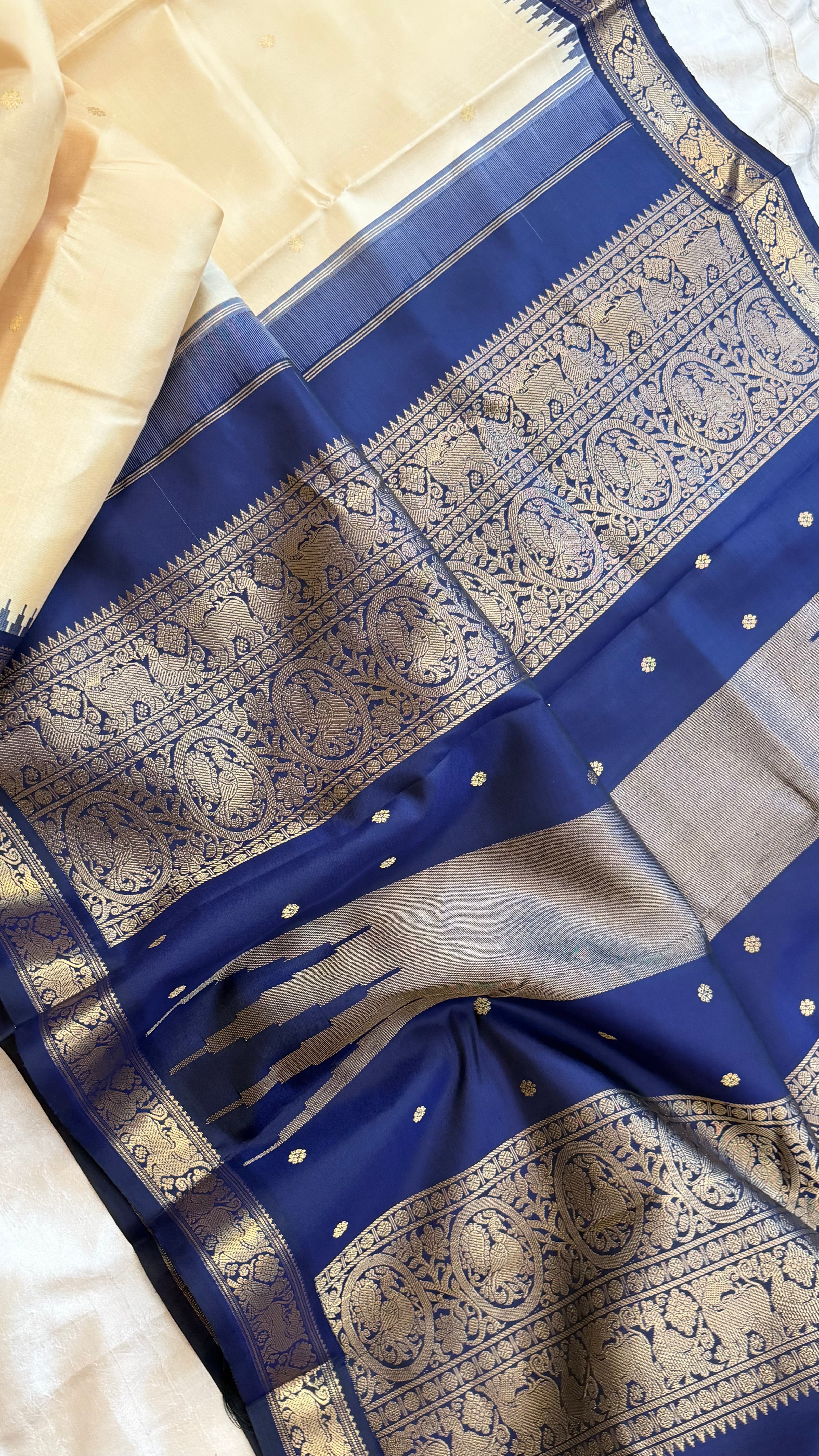 off white Korvai blue border.  / special edition